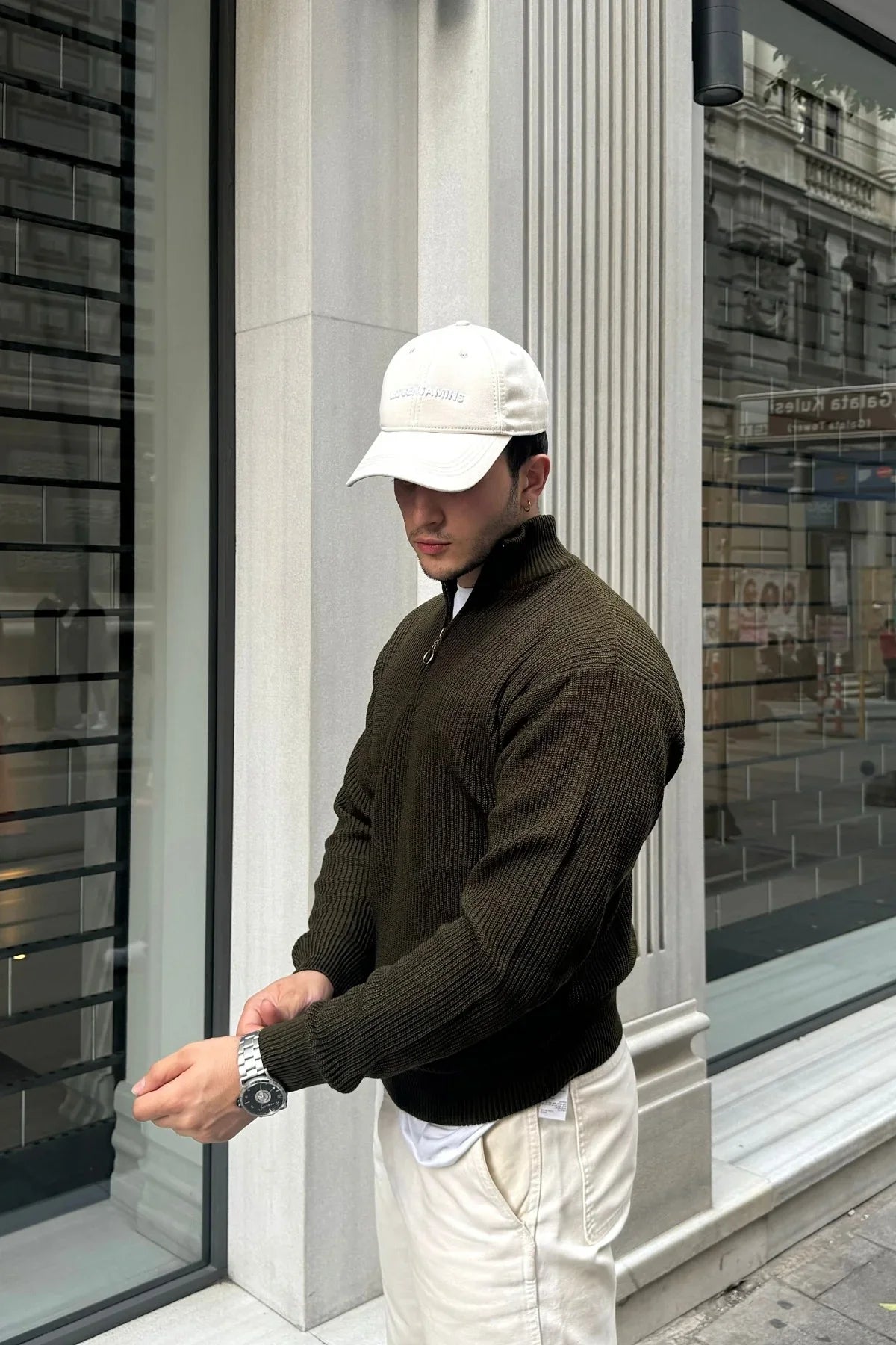 Erkek Yarım Fermuarlı Dik Yaka Kalın Kazak Triko - Livio Ferri