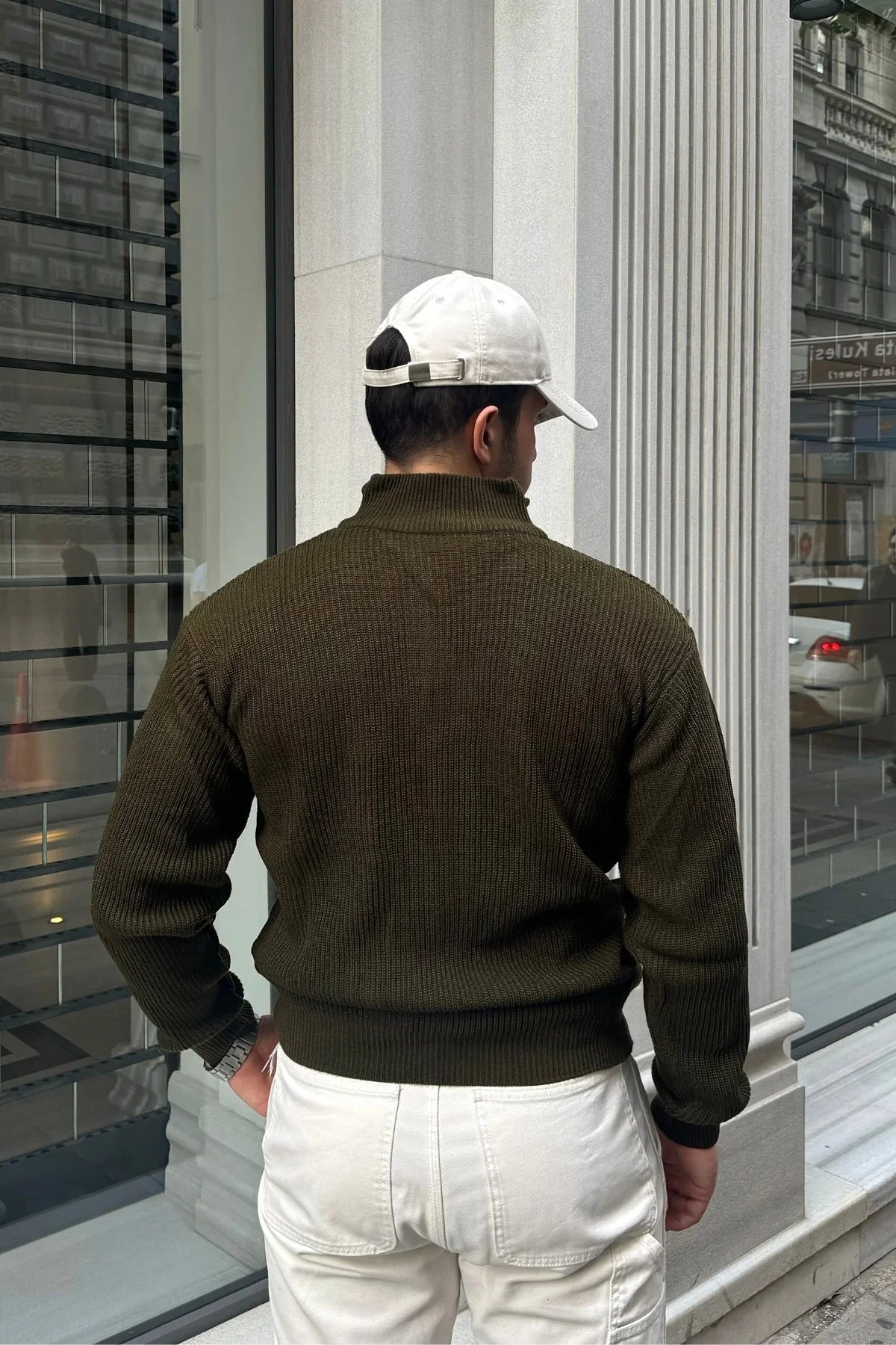 Erkek Yarım Fermuarlı Dik Yaka Kalın Kazak Triko - Livio Ferri