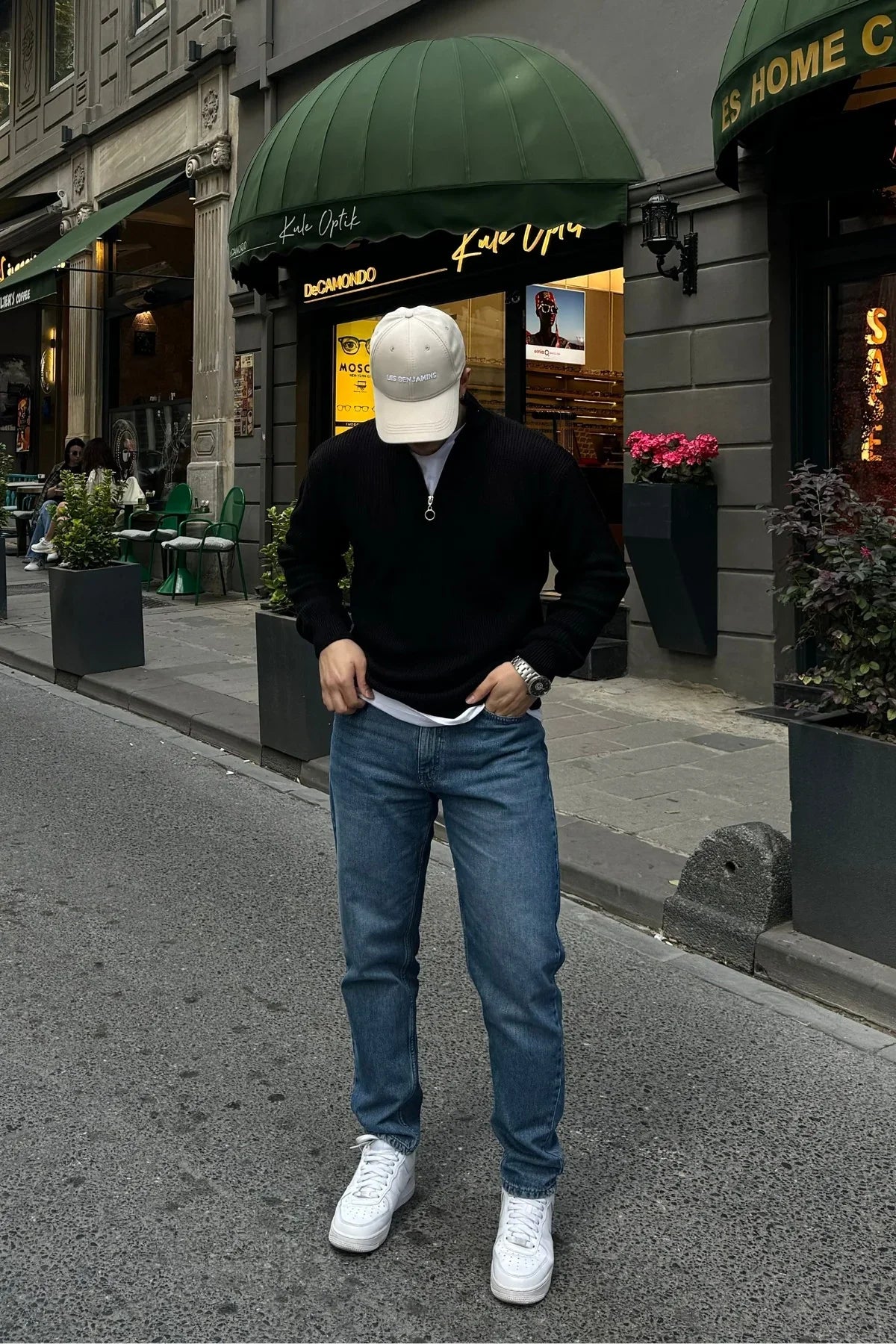 Erkek Yarım Fermuarlı Dik Yaka Kalın Kazak Triko - Livio Ferri