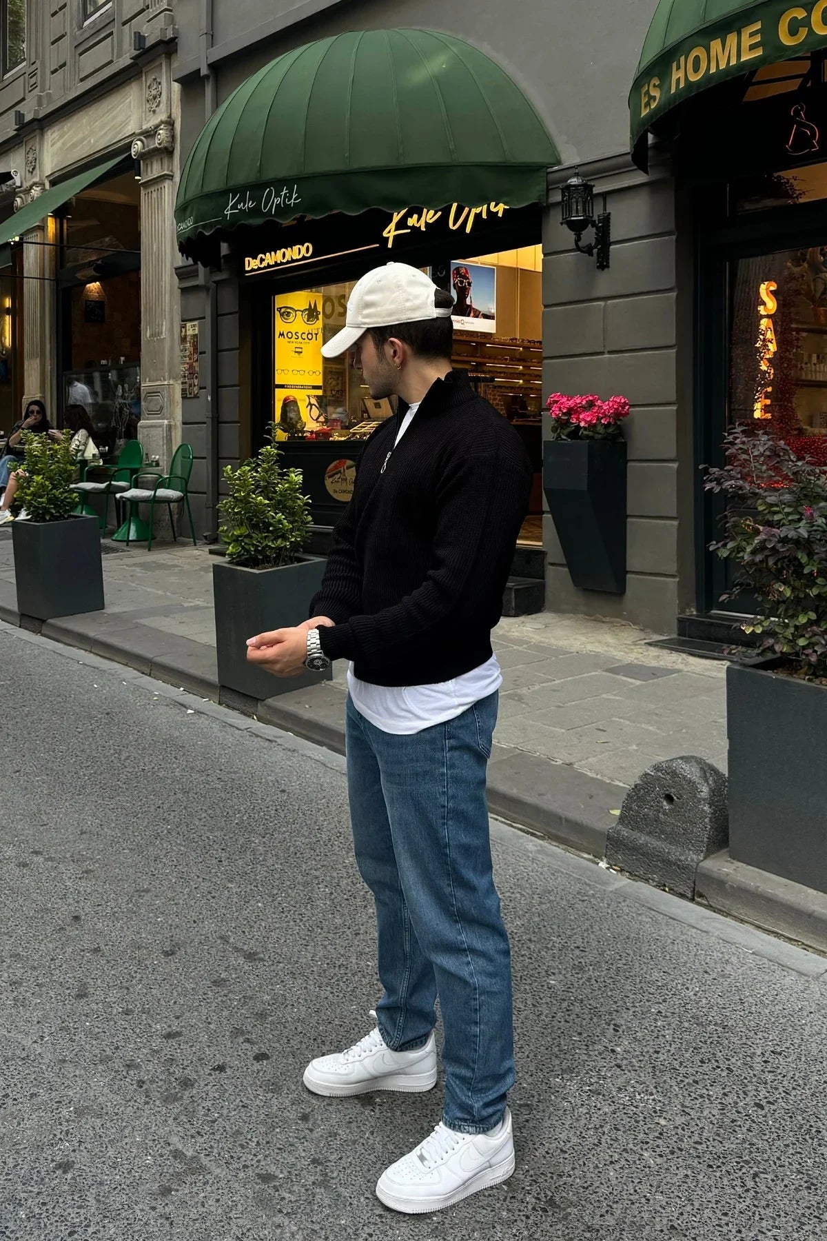 Erkek Yarım Fermuarlı Dik Yaka Kalın Kazak Triko - Livio Ferri