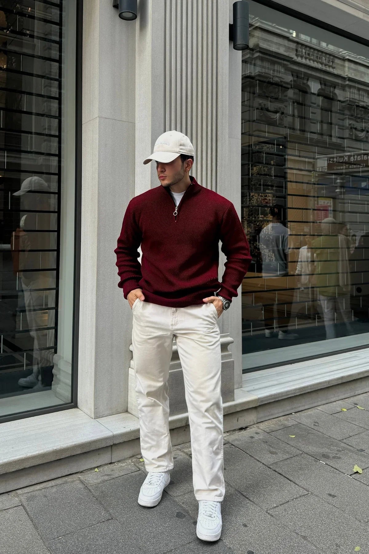 Erkek Yarım Fermuarlı Dik Yaka Kalın Kazak Triko - Livio Ferri