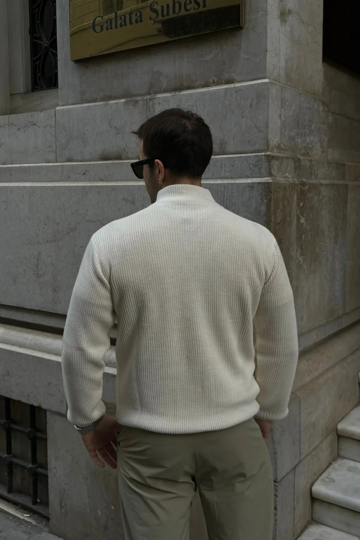 Erkek Yarım Fermuarlı Dik Yaka Kalın Kazak Triko - Livio Ferri