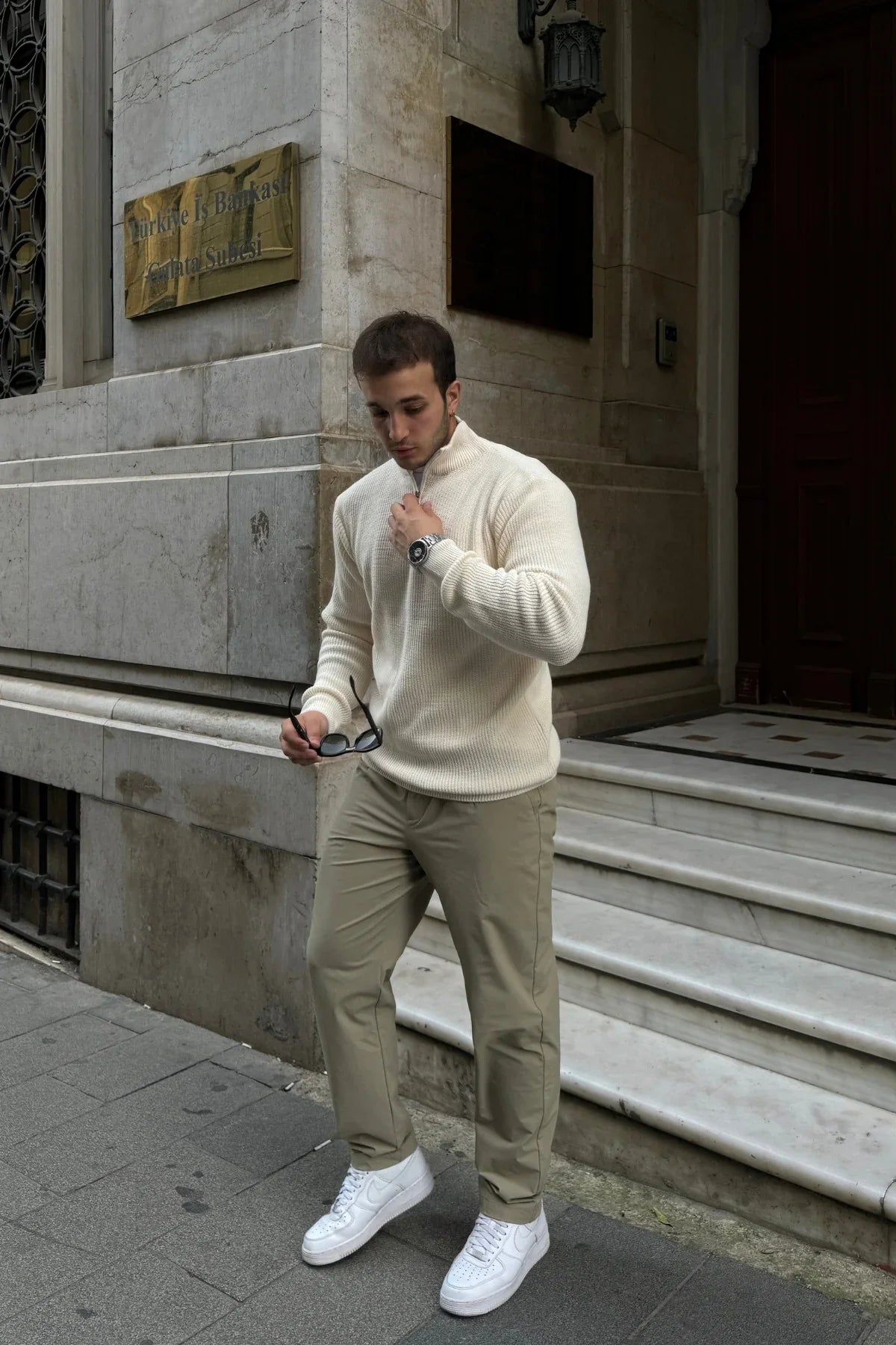 Erkek Yarım Fermuarlı Dik Yaka Kalın Kazak Triko - Livio Ferri