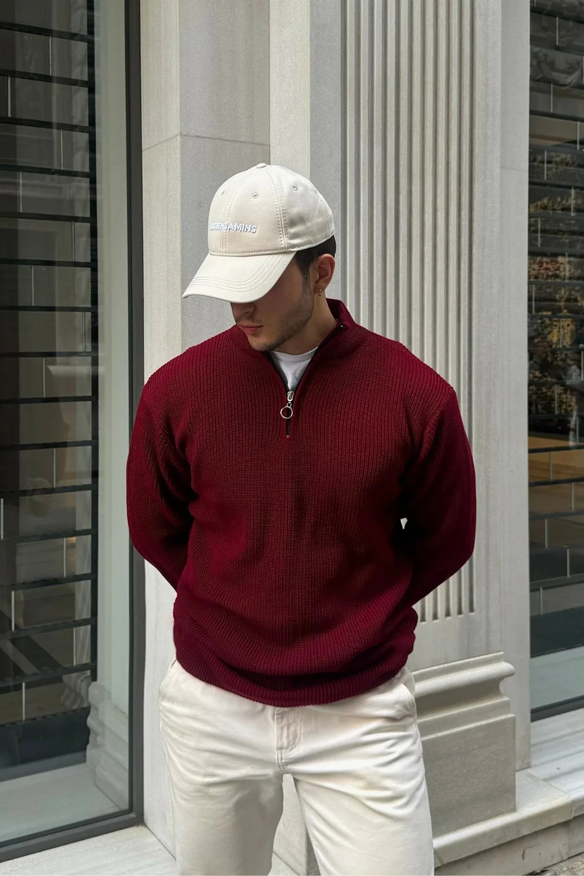 Erkek Yarım Fermuarlı Dik Yaka Kalın Kazak Triko - Livio Ferri