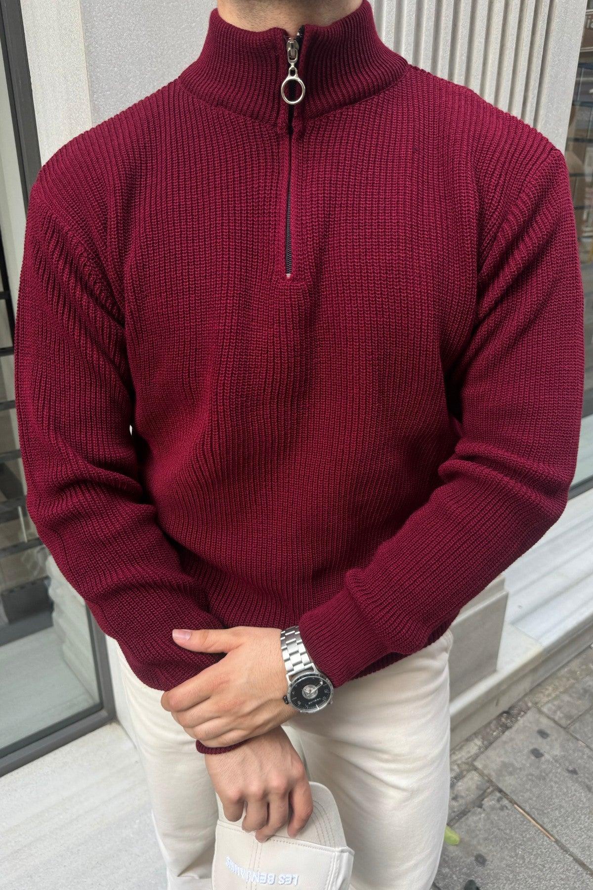 Erkek Yarım Fermuarlı Dik Yaka Kalın Kazak Triko - Livio Ferri