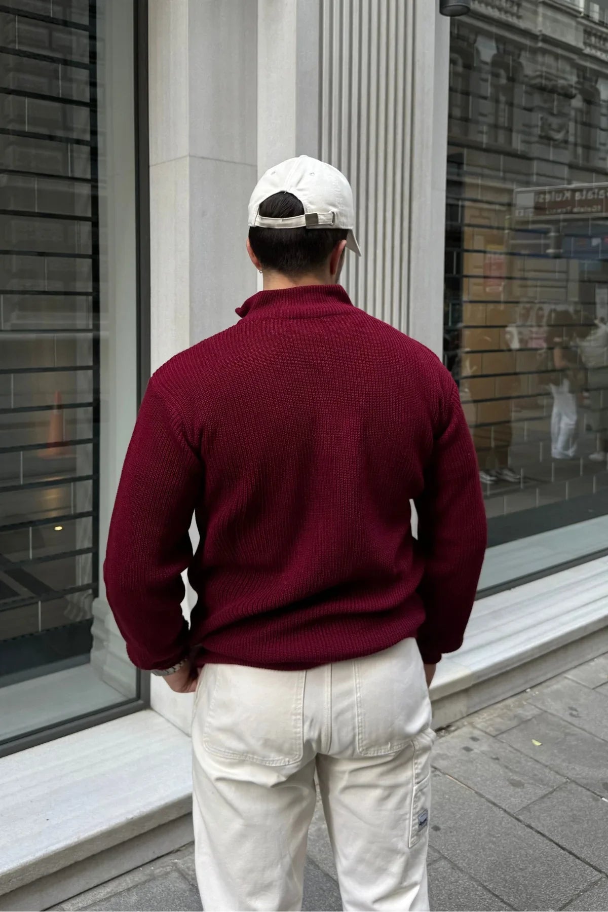 Erkek Yarım Fermuarlı Dik Yaka Kalın Kazak Triko - Livio Ferri