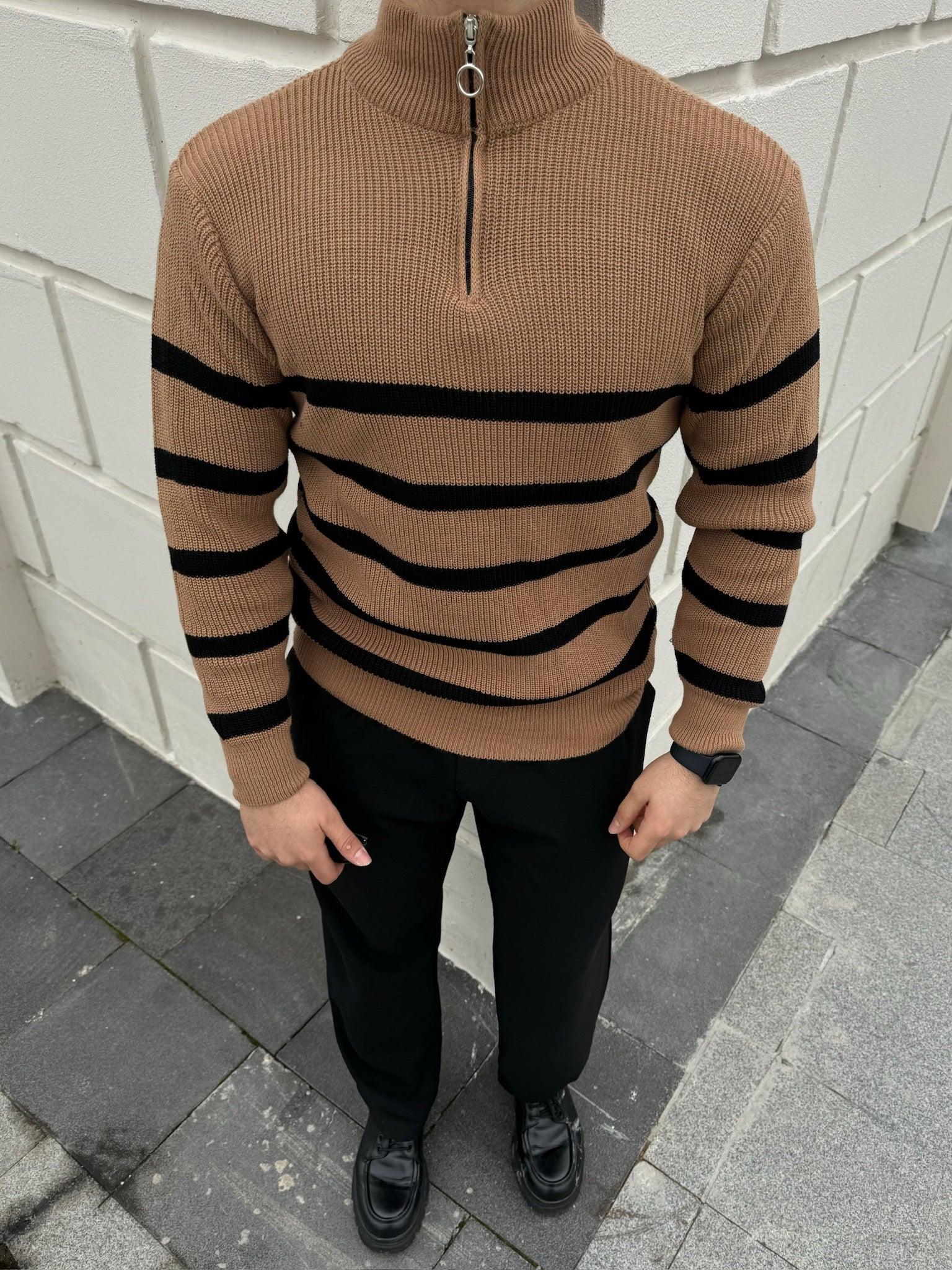 Erkek Yarım Fermuarlı Dik Yaka Kalın Kazak Triko - Livio Ferri