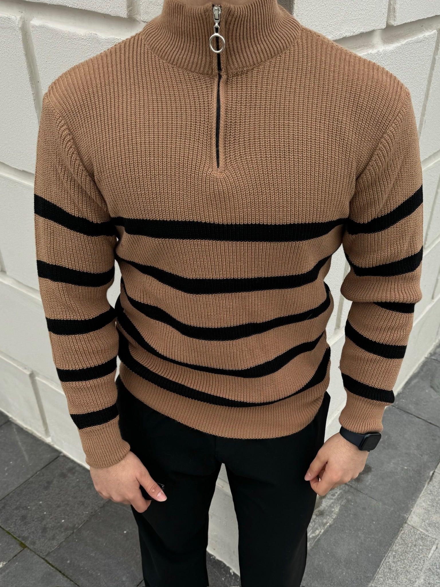 Erkek Yarım Fermuarlı Dik Yaka Kalın Kazak Triko - Livio Ferri