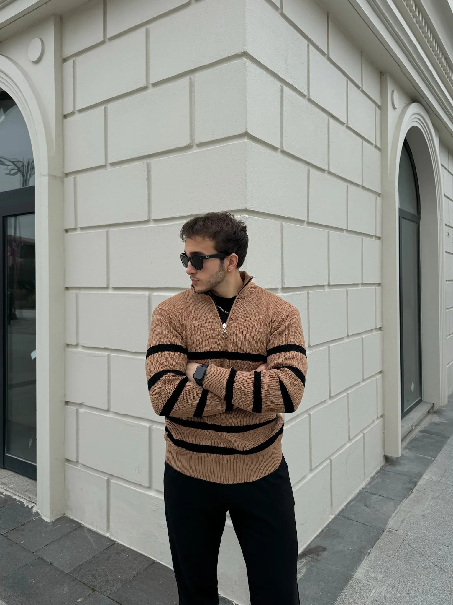 Erkek Yarım Fermuarlı Dik Yaka Kalın Kazak Triko - Livio Ferri