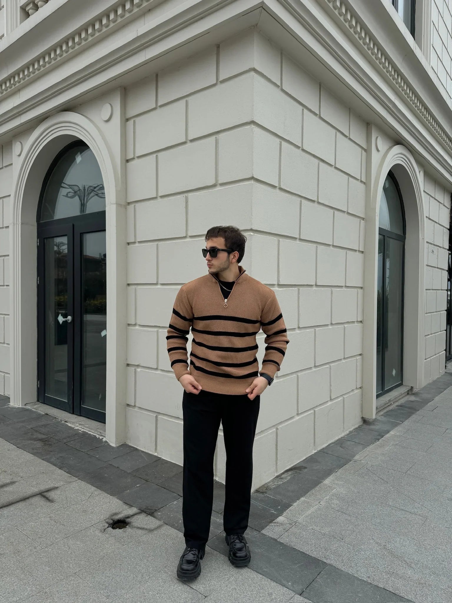 Erkek Yarım Fermuarlı Dik Yaka Kalın Kazak Triko - Livio Ferri