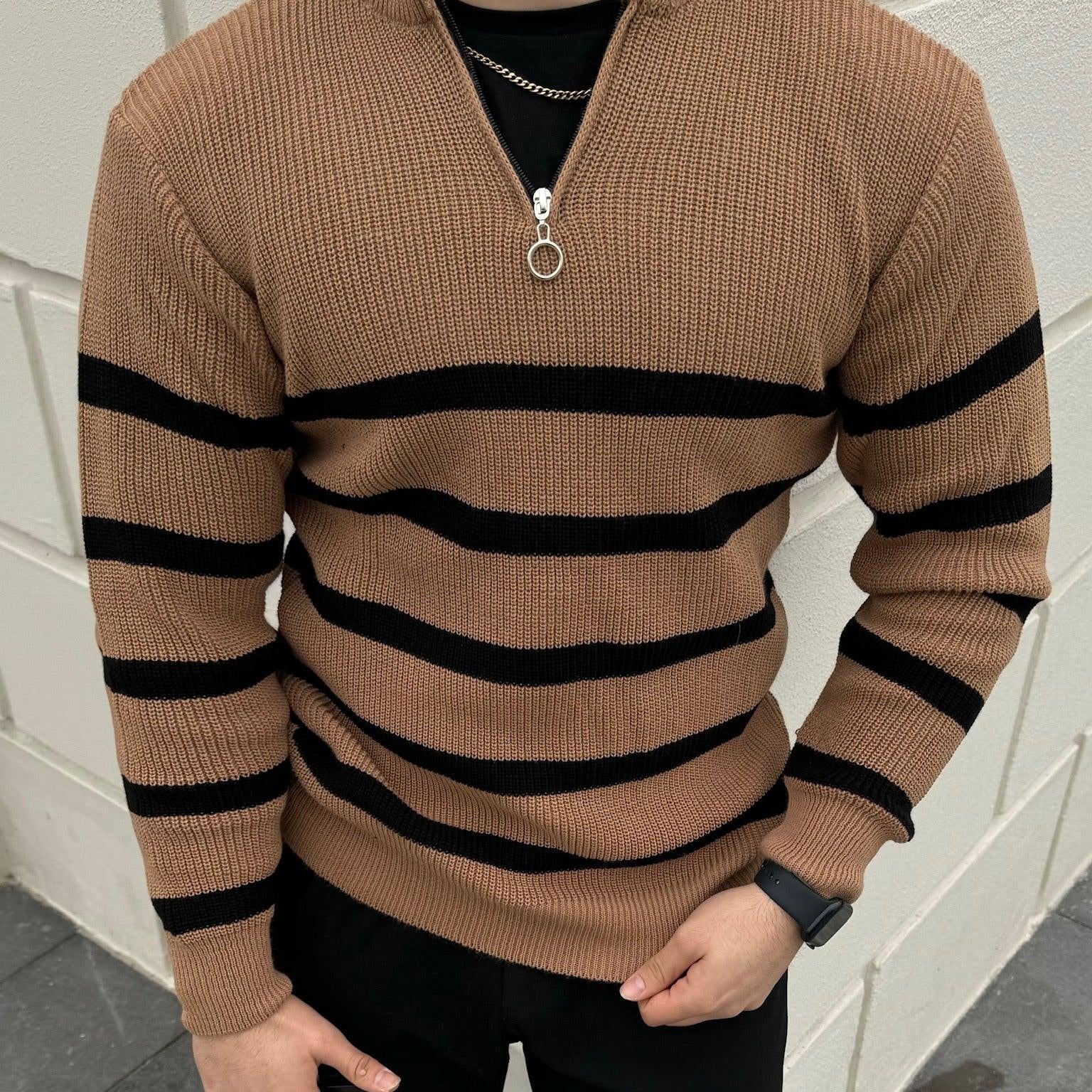 Erkek Yarım Fermuarlı Dik Yaka Kalın Kazak Triko - Livio Ferri