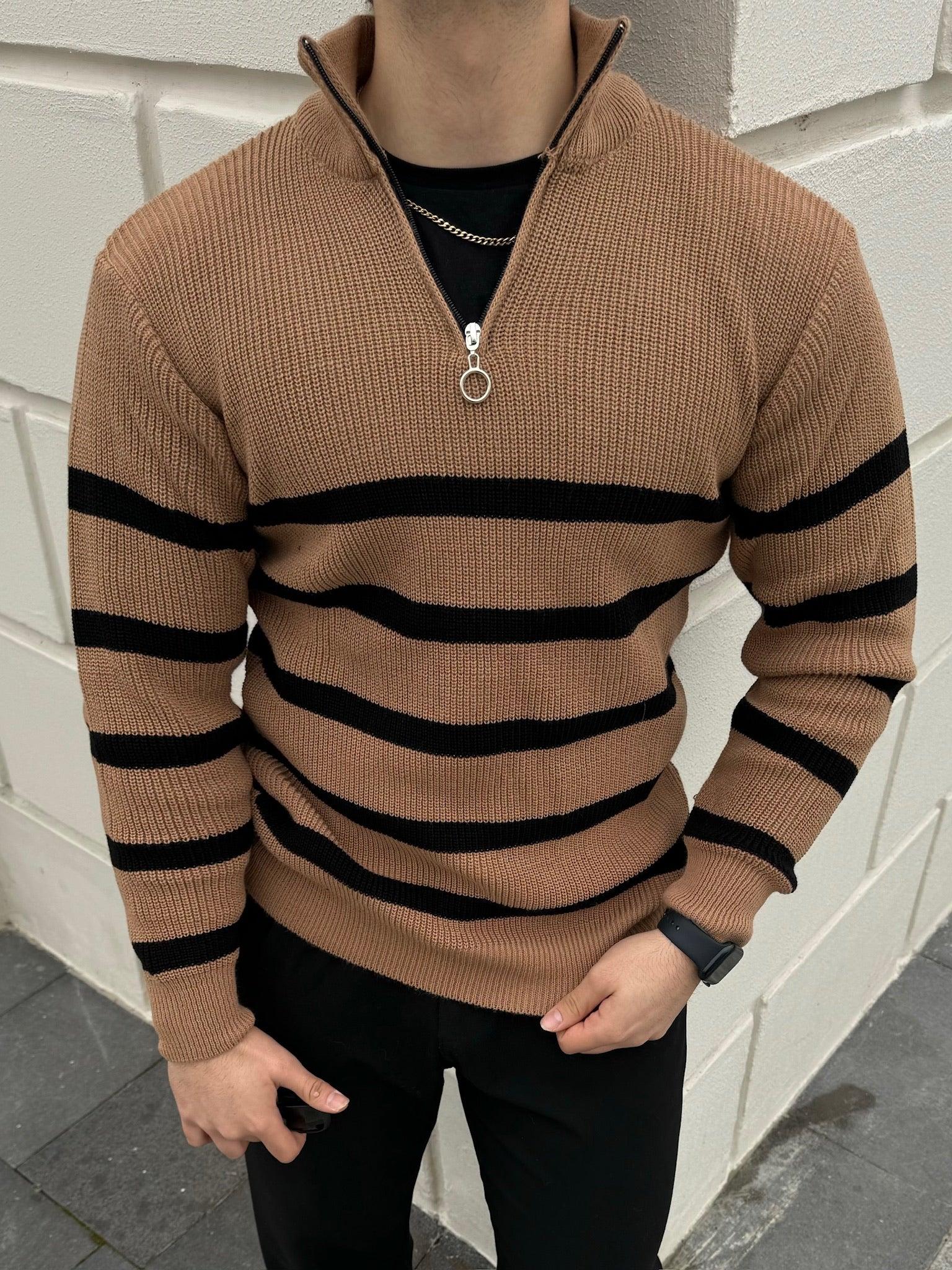 Erkek Yarım Fermuarlı Dik Yaka Kalın Kazak Triko - Livio Ferri