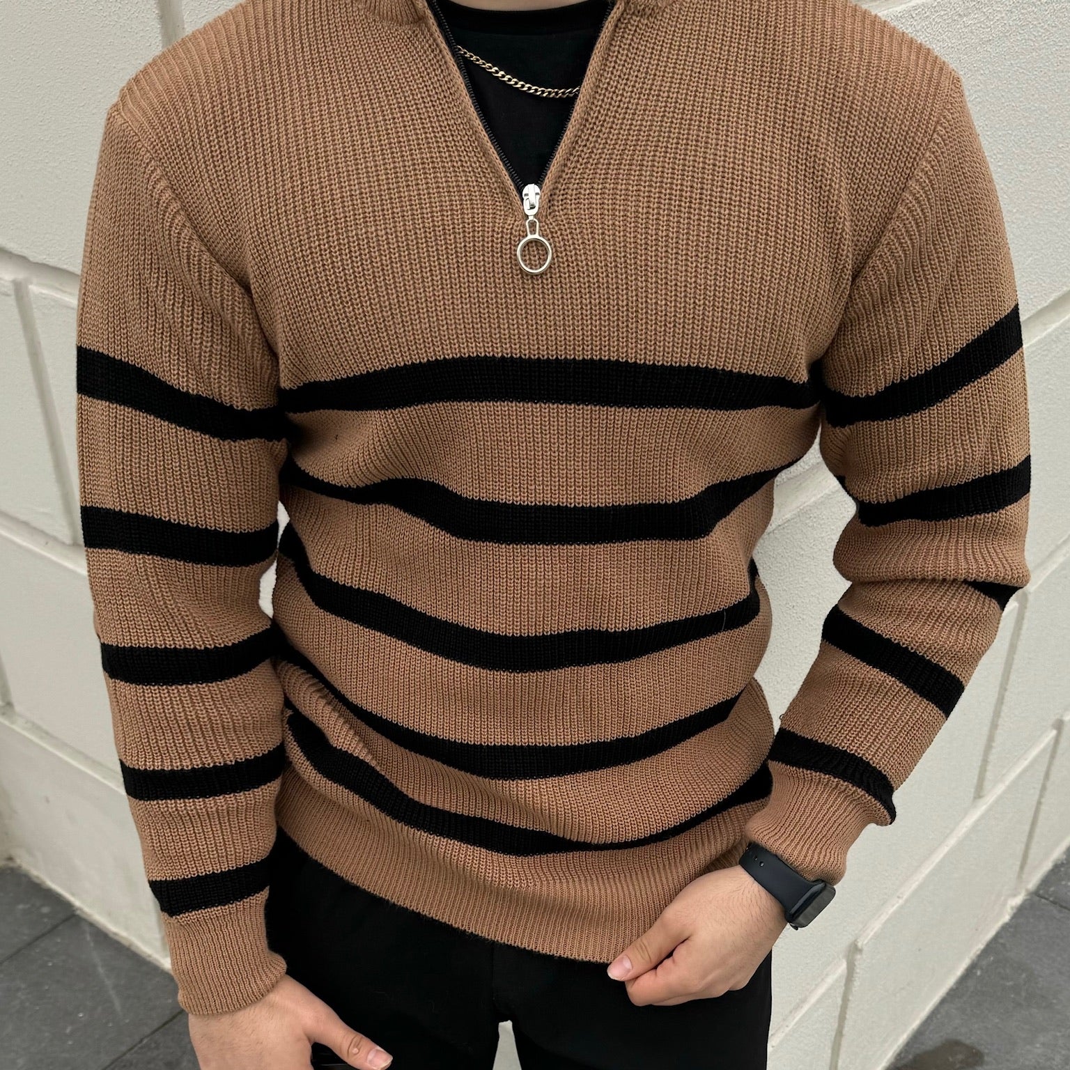 Erkek Yarım Fermuarlı Dik Yaka Kalın Kazak Triko