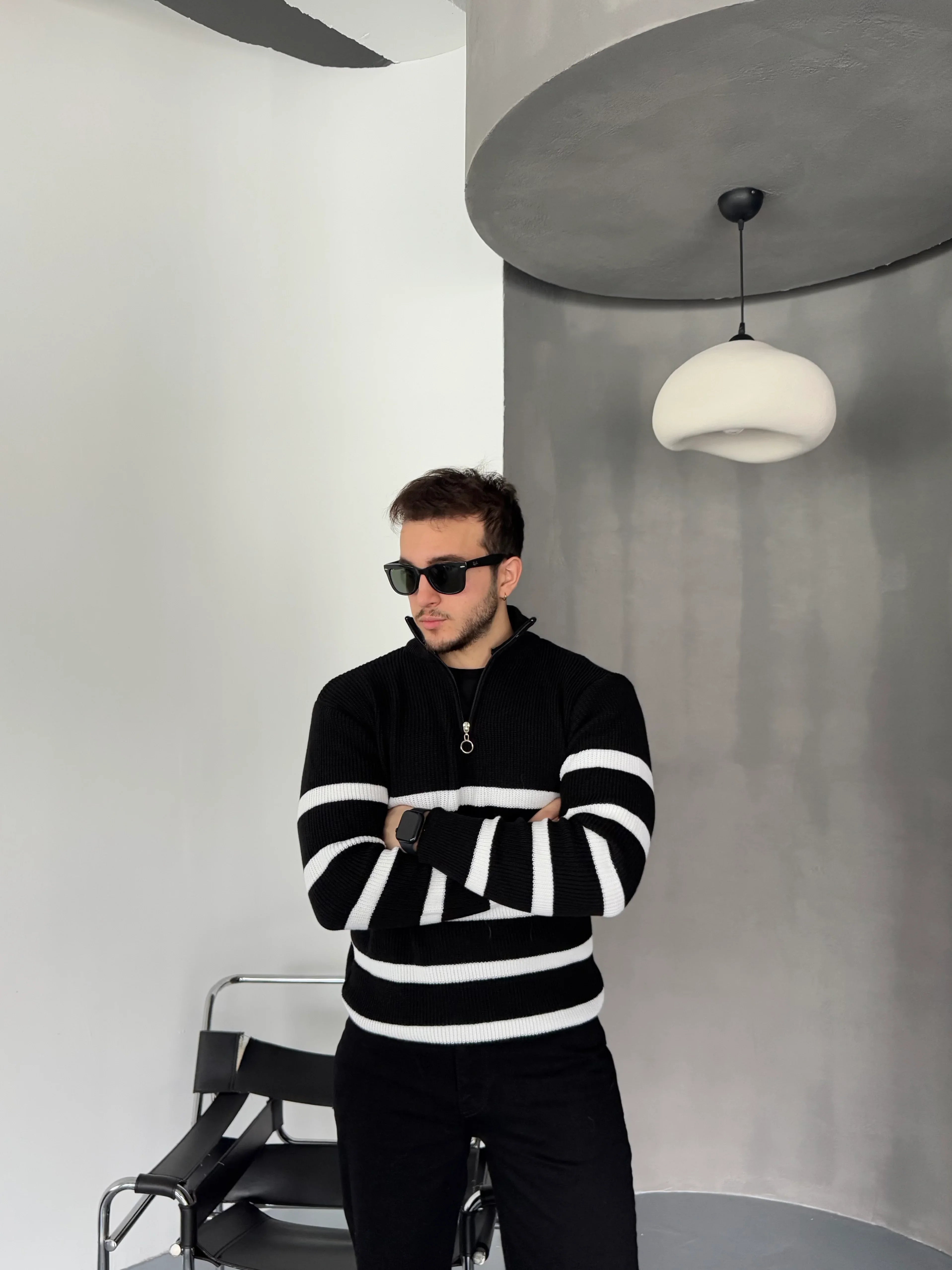 Erkek Yarım Fermuarlı Dik Yaka Kalın Kazak Triko - Livio Ferri