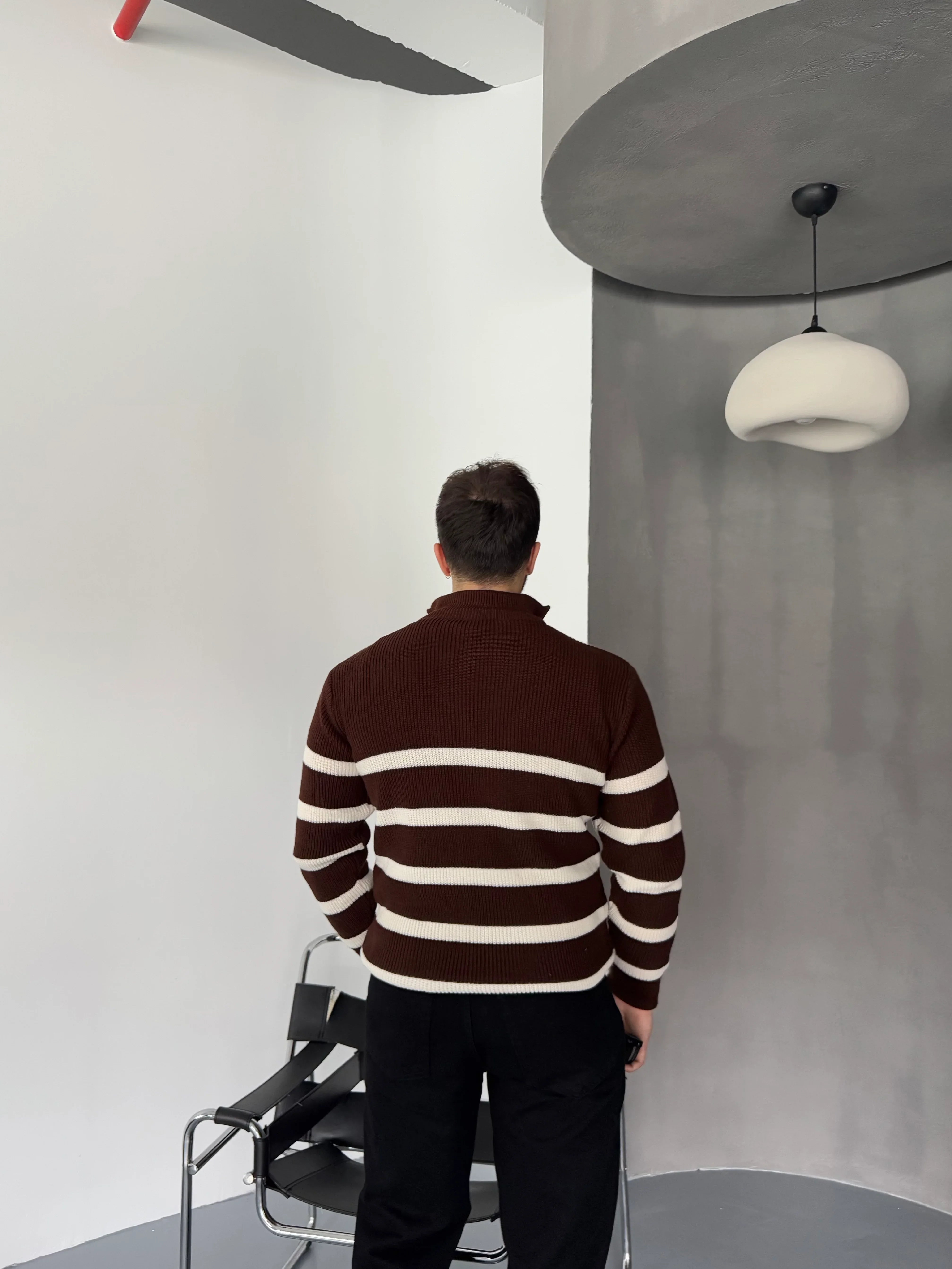 Erkek Yarım Fermuarlı Dik Yaka Kalın Kazak Triko - Livio Ferri