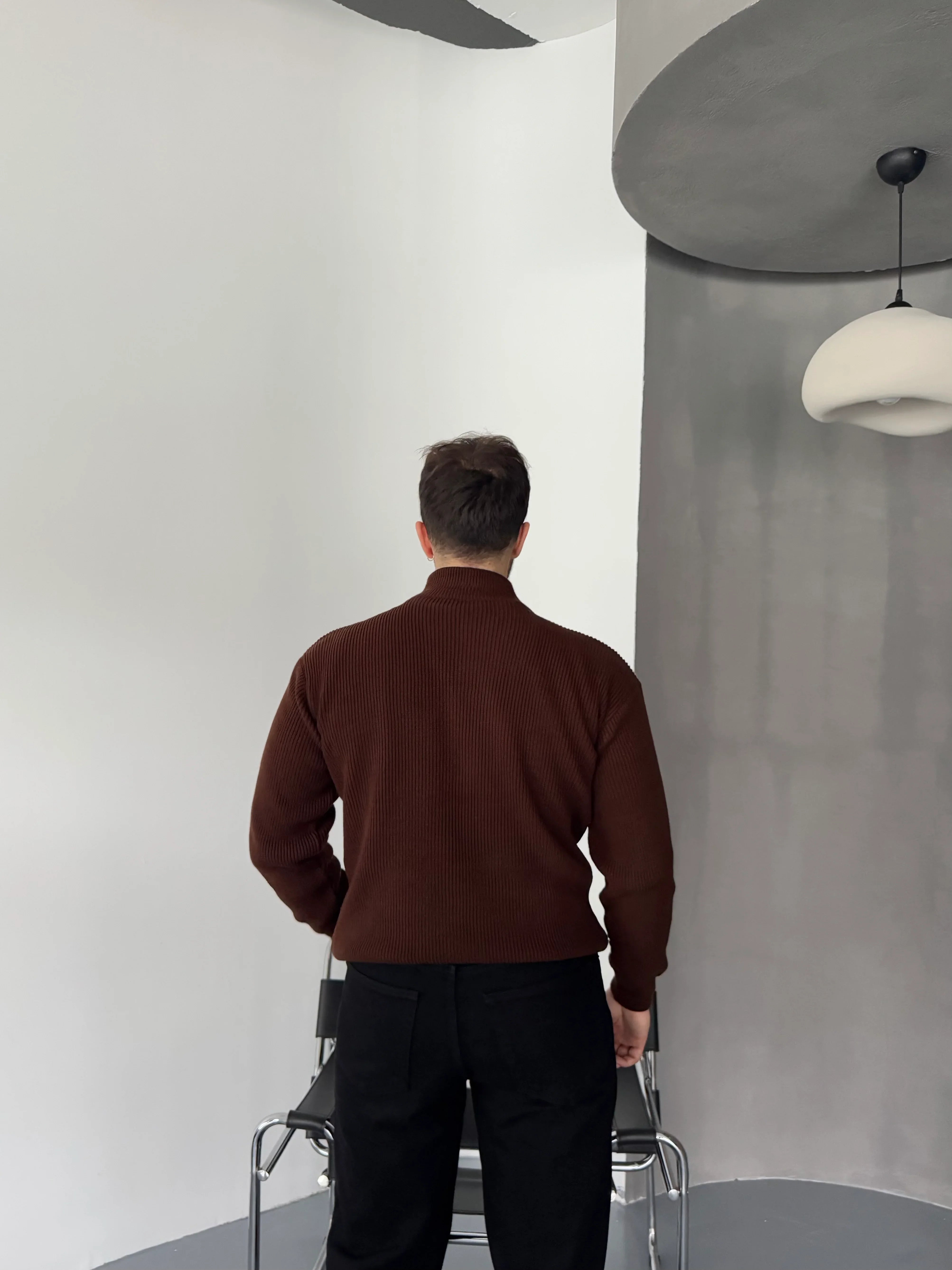 Erkek Yarım Fermuarlı Dik Yaka Kalın Kazak Triko - Livio Ferri