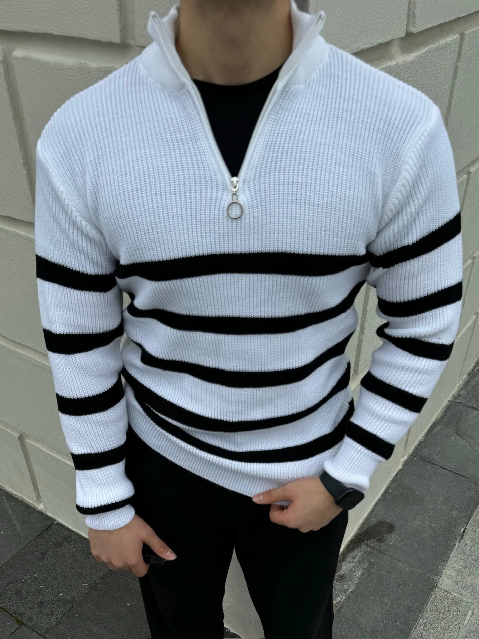 Erkek Yarım Fermuarlı Dik Yaka Kalın Kazak Triko - Livio Ferri