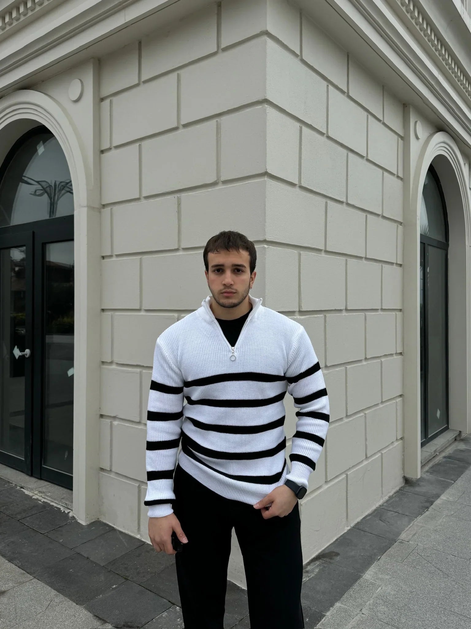 Erkek Yarım Fermuarlı Dik Yaka Kalın Kazak Triko - Livio Ferri