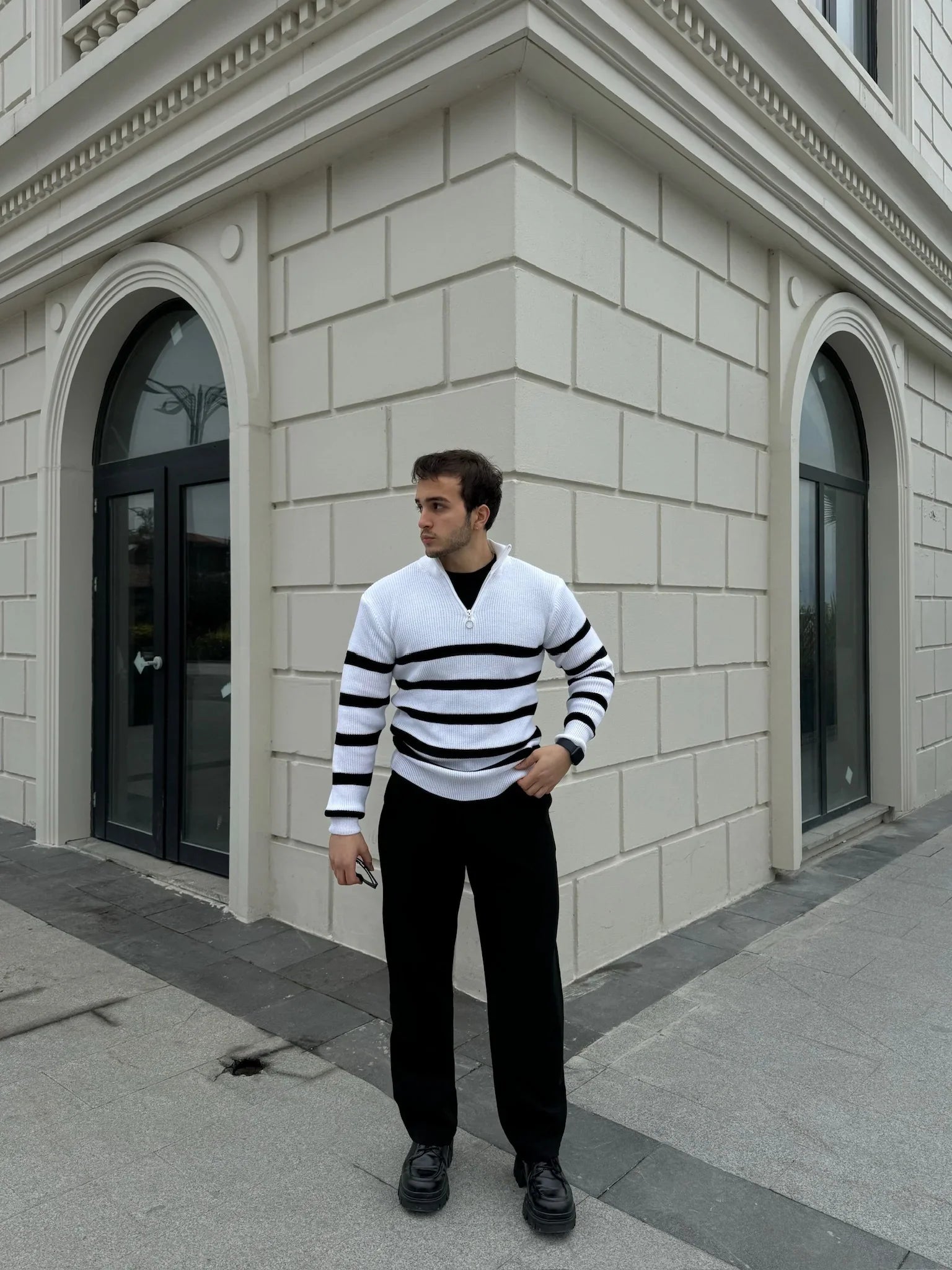 Erkek Yarım Fermuarlı Dik Yaka Kalın Kazak Triko - Livio Ferri