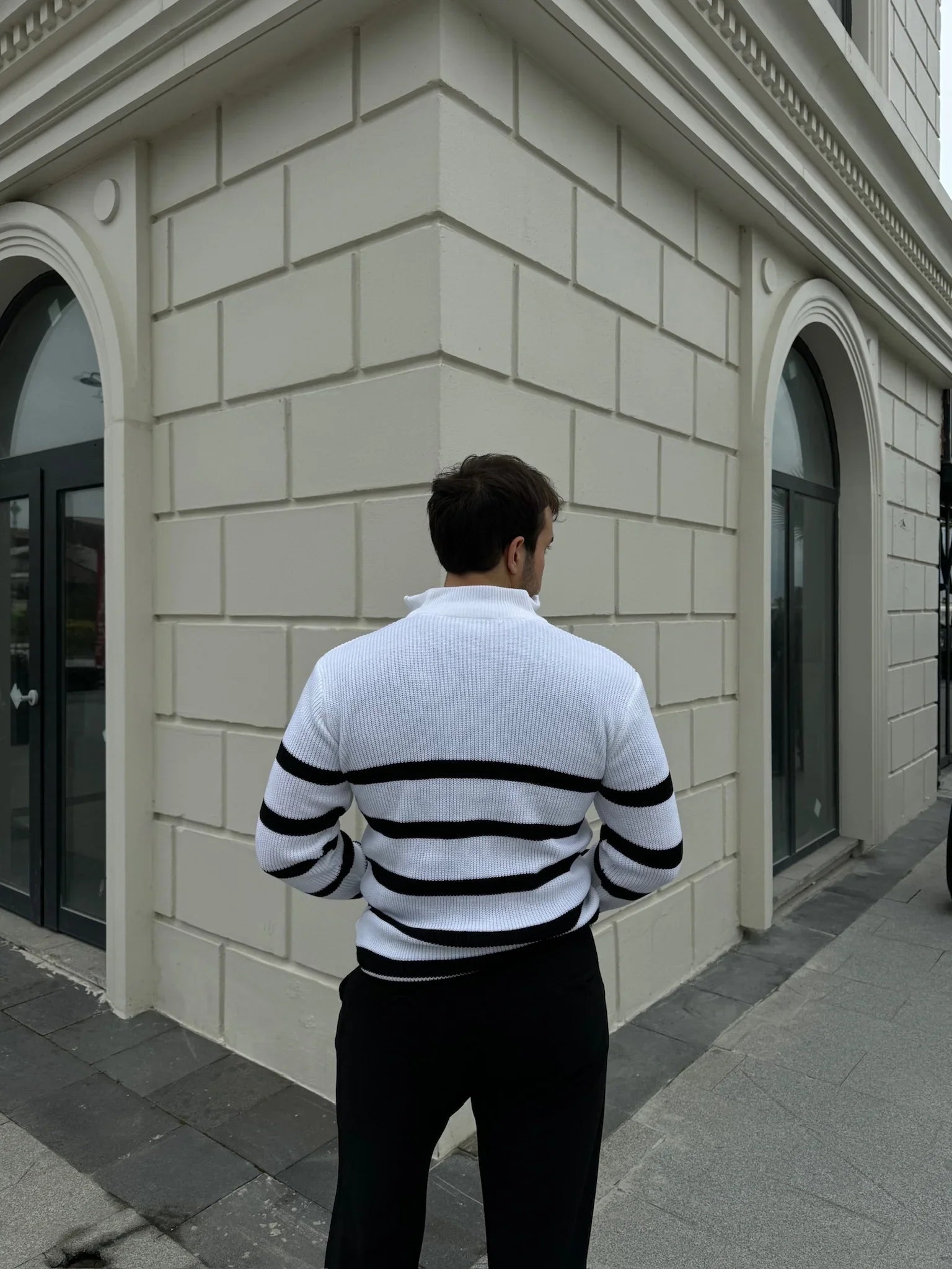 Erkek Yarım Fermuarlı Dik Yaka Kalın Kazak Triko - Livio Ferri