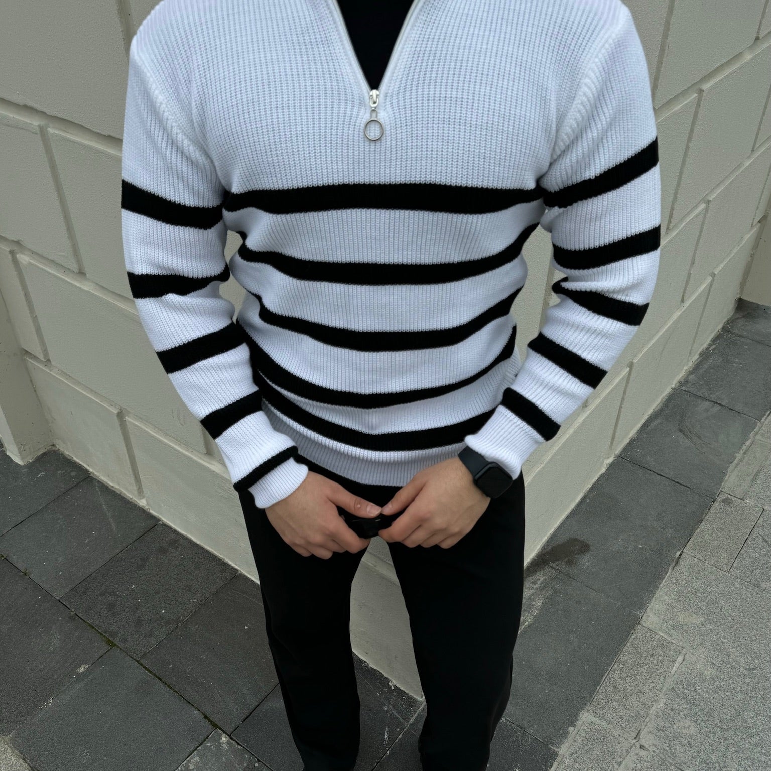 Erkek Yarım Fermuarlı Dik Yaka Kalın Kazak Triko