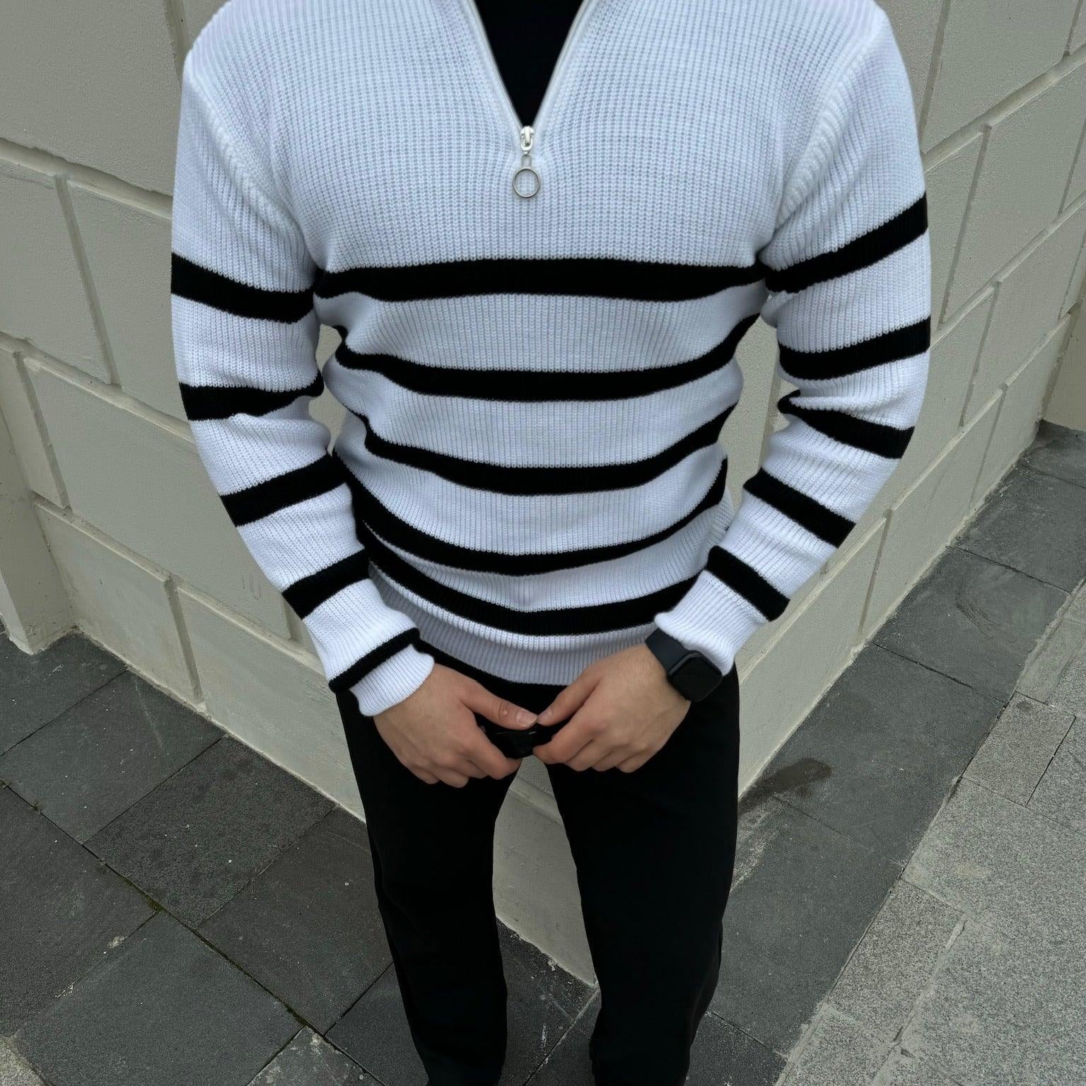 Erkek Yarım Fermuarlı Dik Yaka Kalın Kazak Triko - Livio Ferri