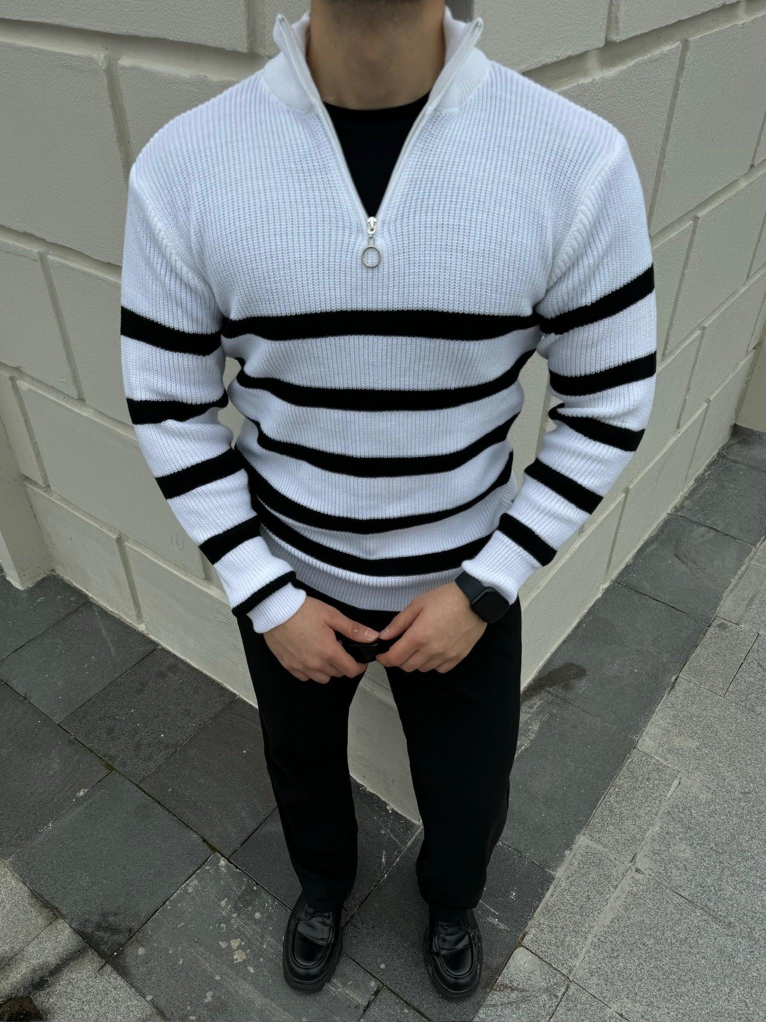 Erkek Yarım Fermuarlı Dik Yaka Kalın Kazak Triko - Livio Ferri