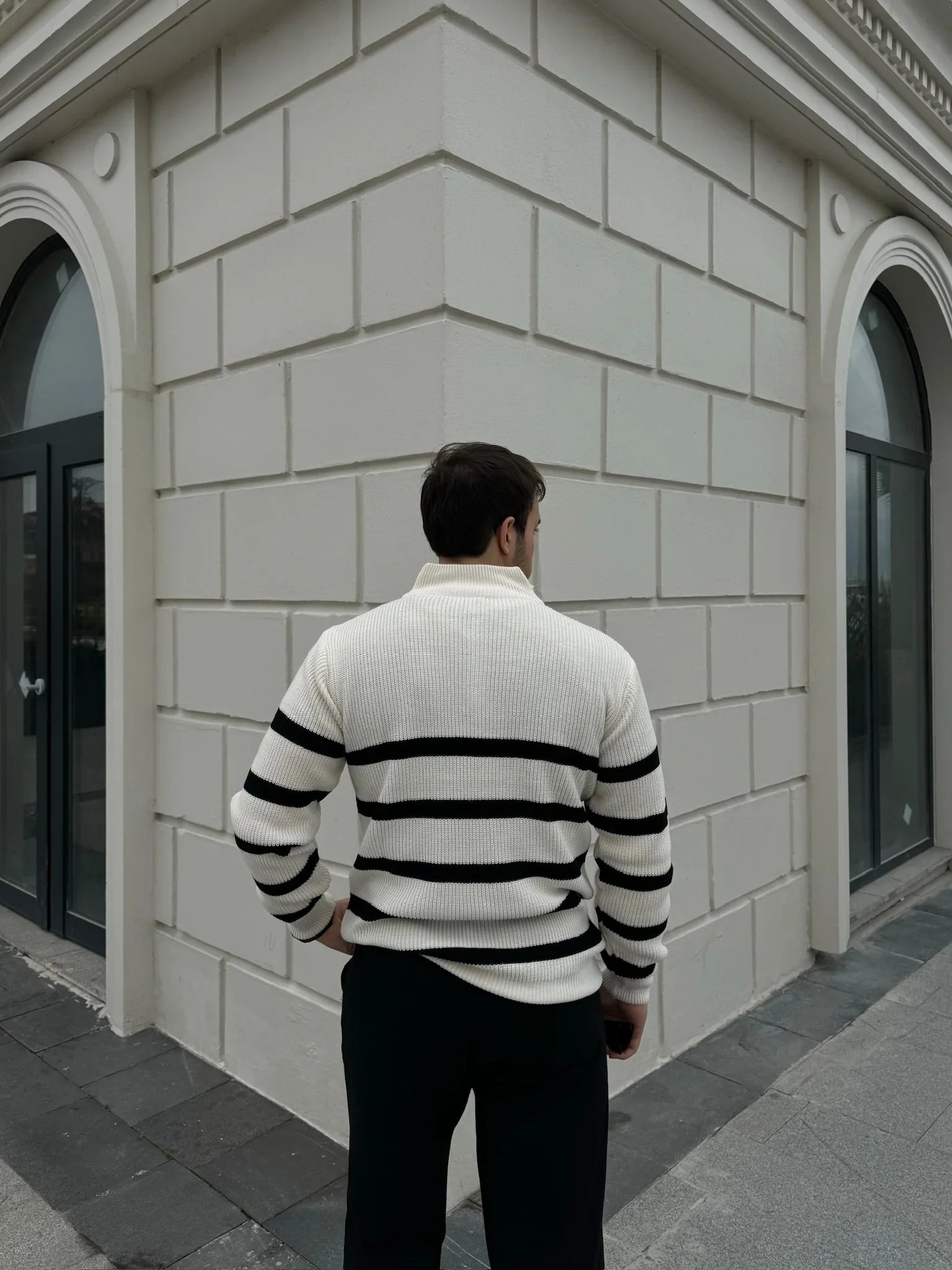 Erkek Yarım Fermuarlı Dik Yaka Kalın Kazak Triko - Livio Ferri