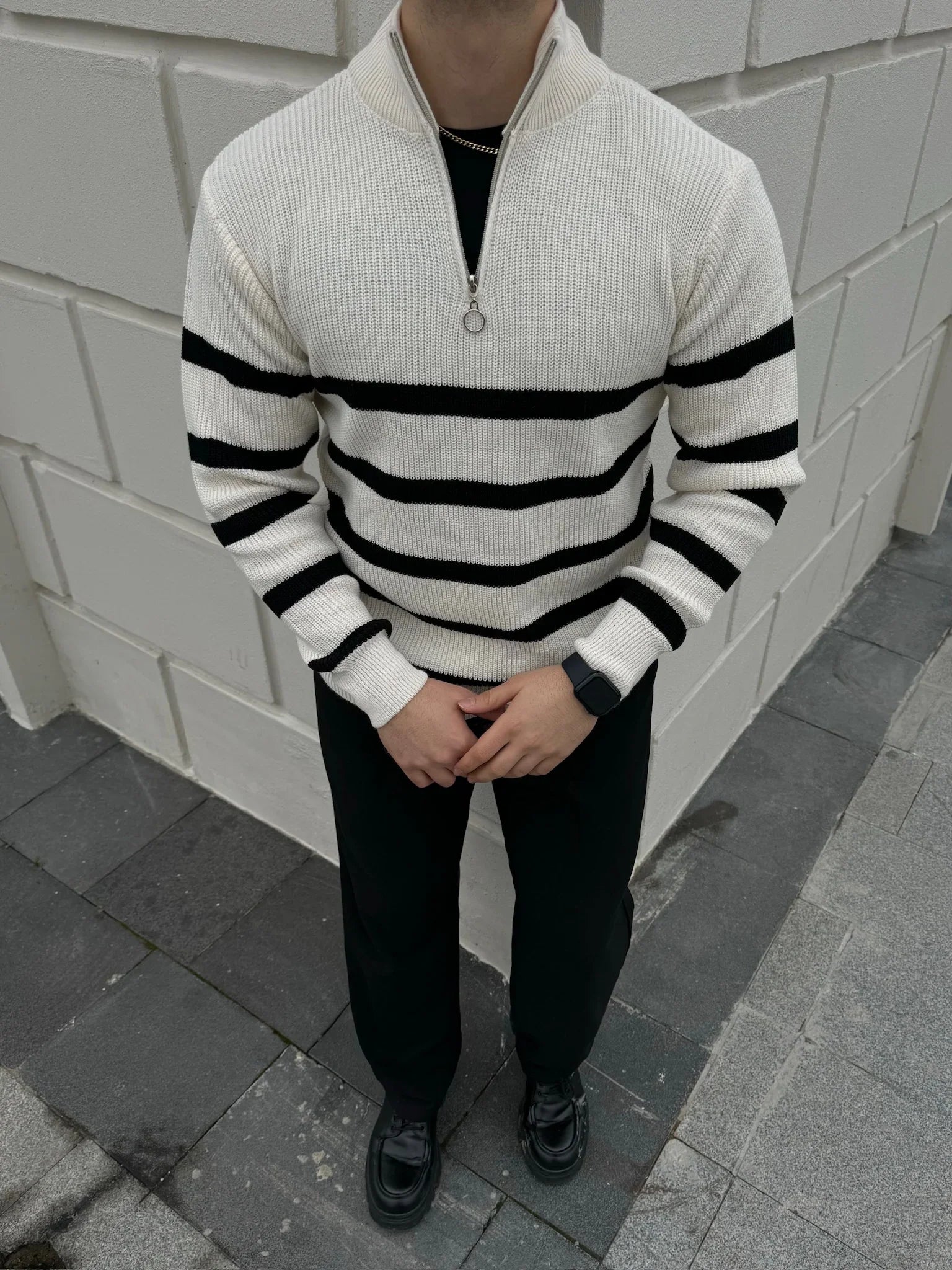 Erkek Yarım Fermuarlı Dik Yaka Kalın Kazak Triko - Livio Ferri