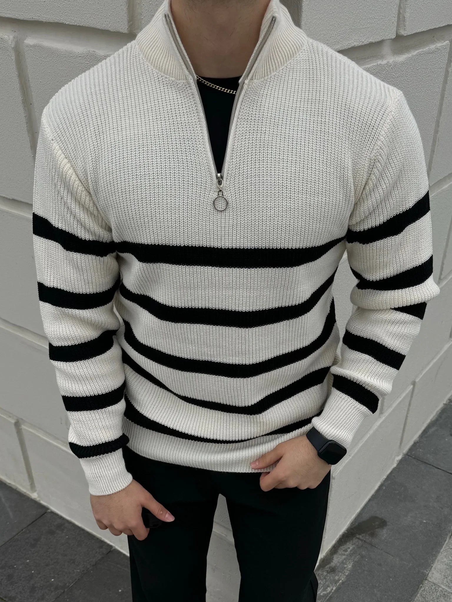 Erkek Yarım Fermuarlı Dik Yaka Kalın Kazak Triko - Livio Ferri