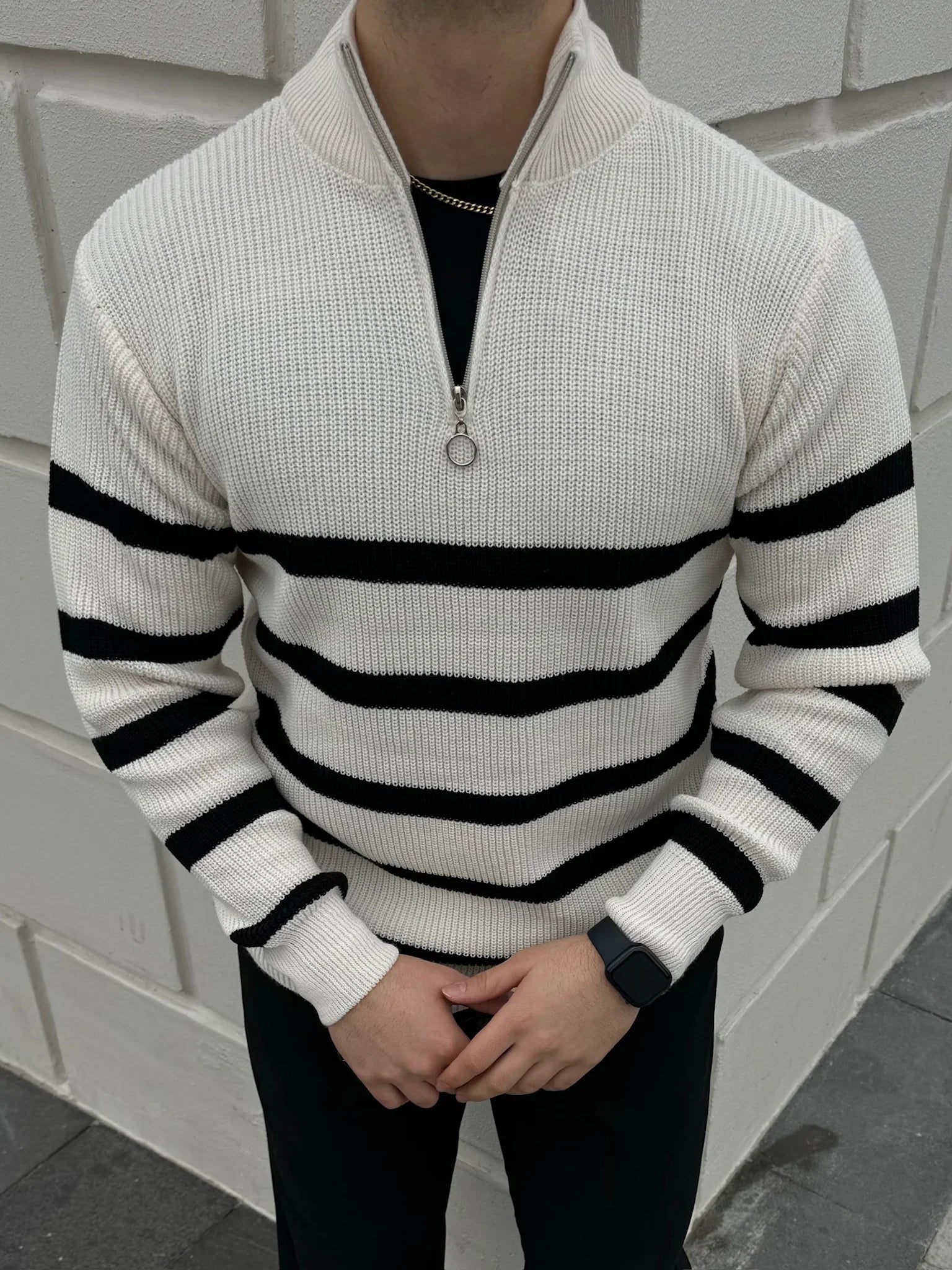 Erkek Yarım Fermuarlı Dik Yaka Kalın Kazak Triko - Livio Ferri