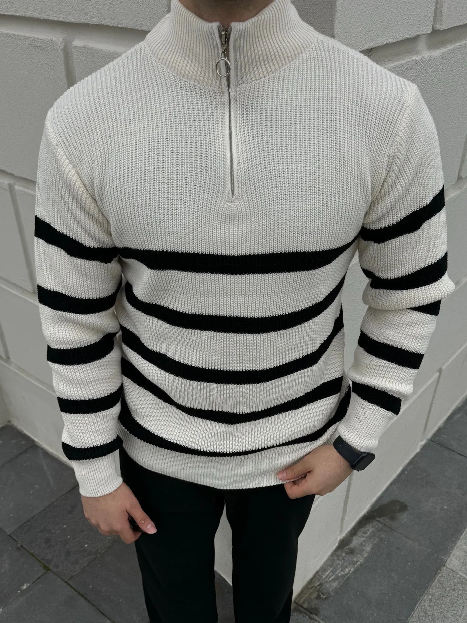 Erkek Yarım Fermuarlı Dik Yaka Kalın Kazak Triko - Livio Ferri