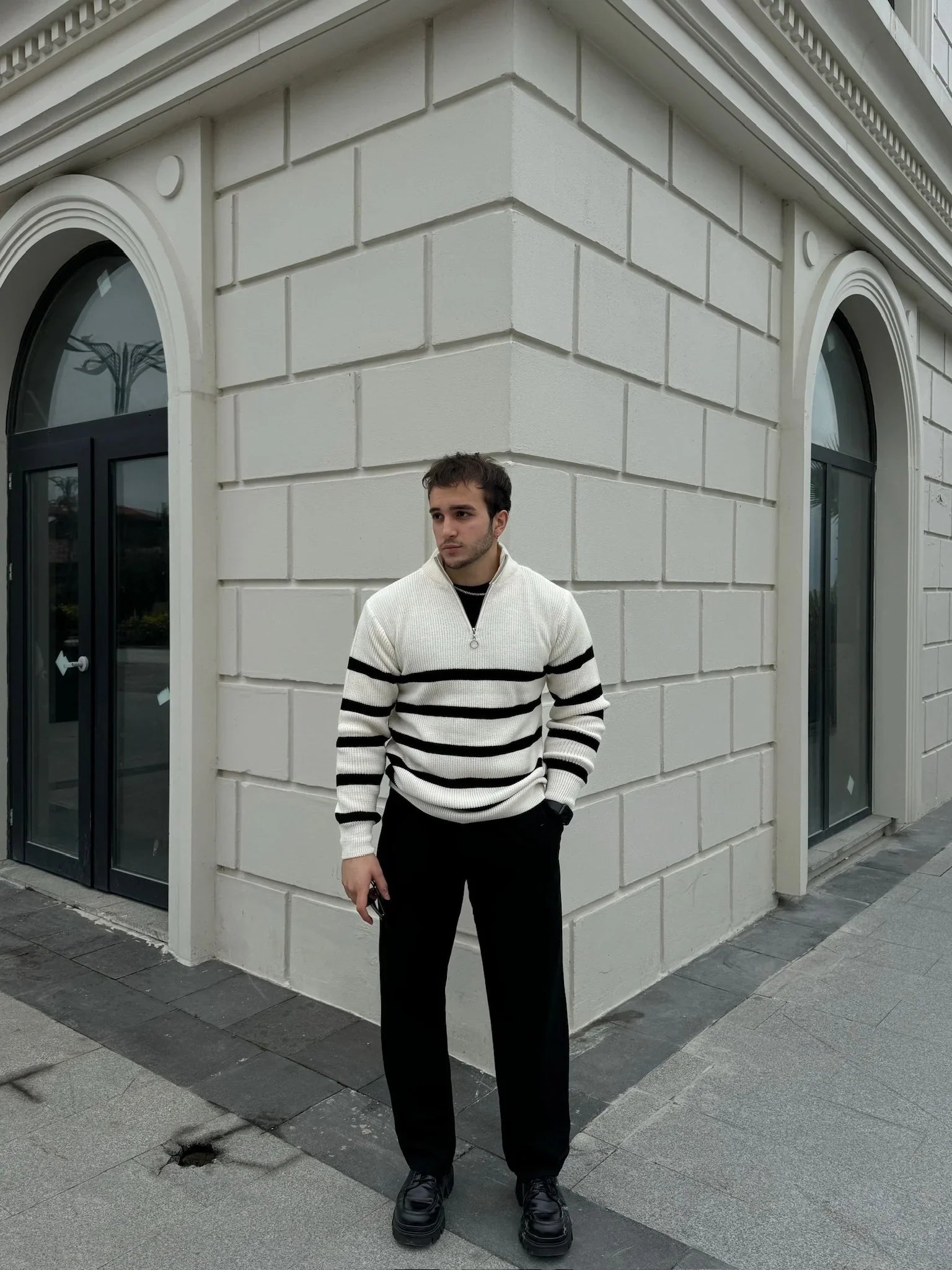 Erkek Yarım Fermuarlı Dik Yaka Kalın Kazak Triko - Livio Ferri