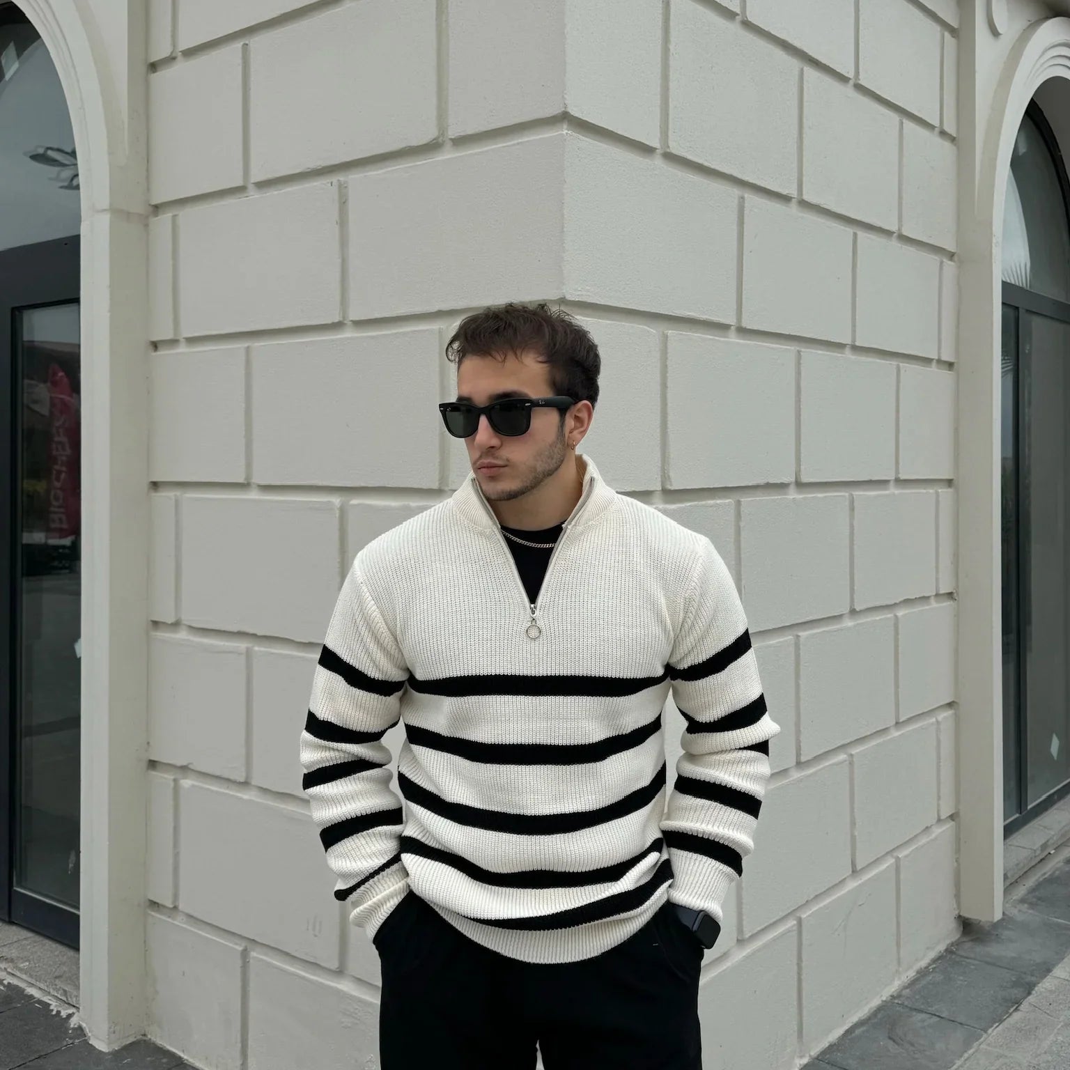 Erkek Yarım Fermuarlı Dik Yaka Kalın Kazak Triko - Livio Ferri