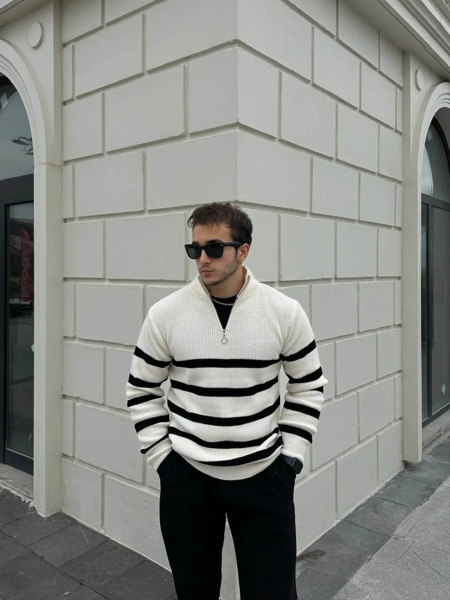 Erkek Yarım Fermuarlı Dik Yaka Kalın Kazak Triko - Livio Ferri