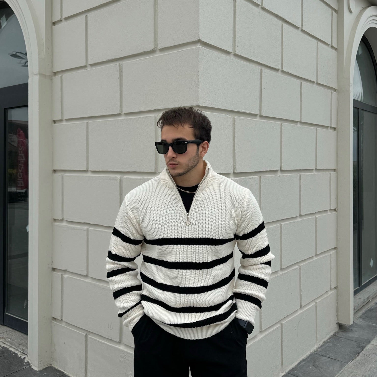 Erkek Yarım Fermuarlı Dik Yaka Kalın Kazak Triko