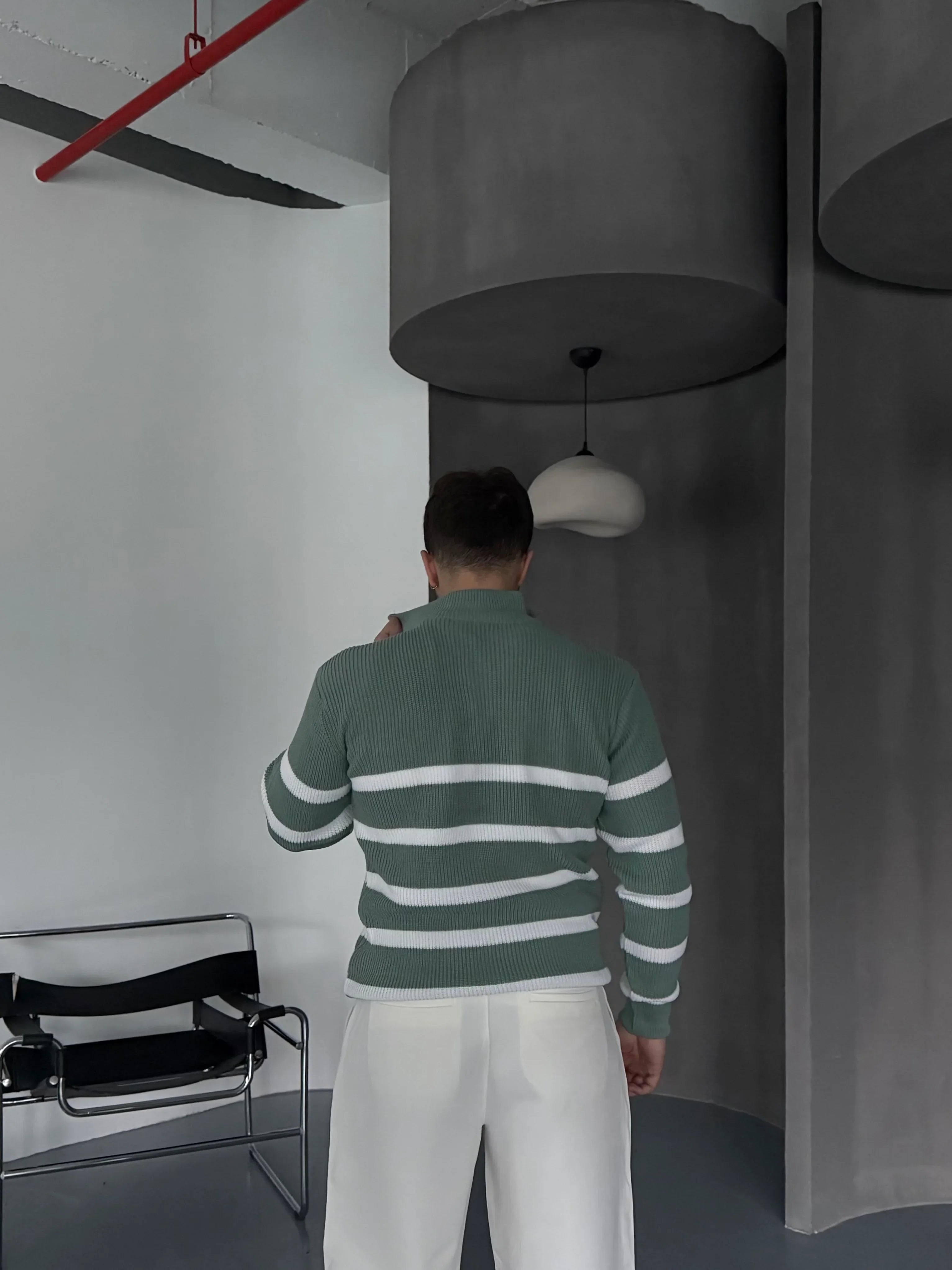 Erkek Yarım Fermuarlı Dik Yaka Kalın Kazak Triko - Livio Ferri