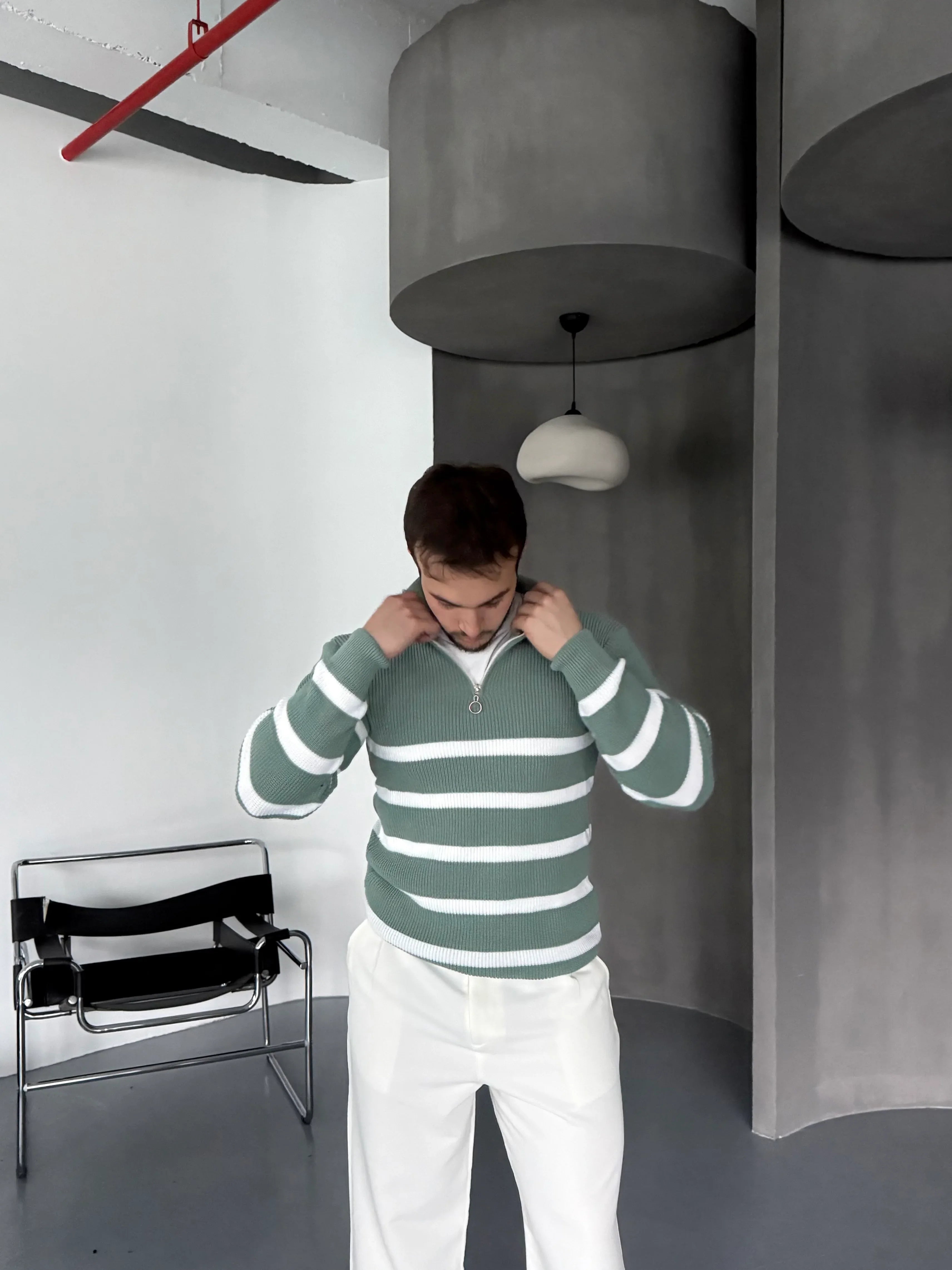 Erkek Yarım Fermuarlı Dik Yaka Kalın Kazak Triko - Livio Ferri