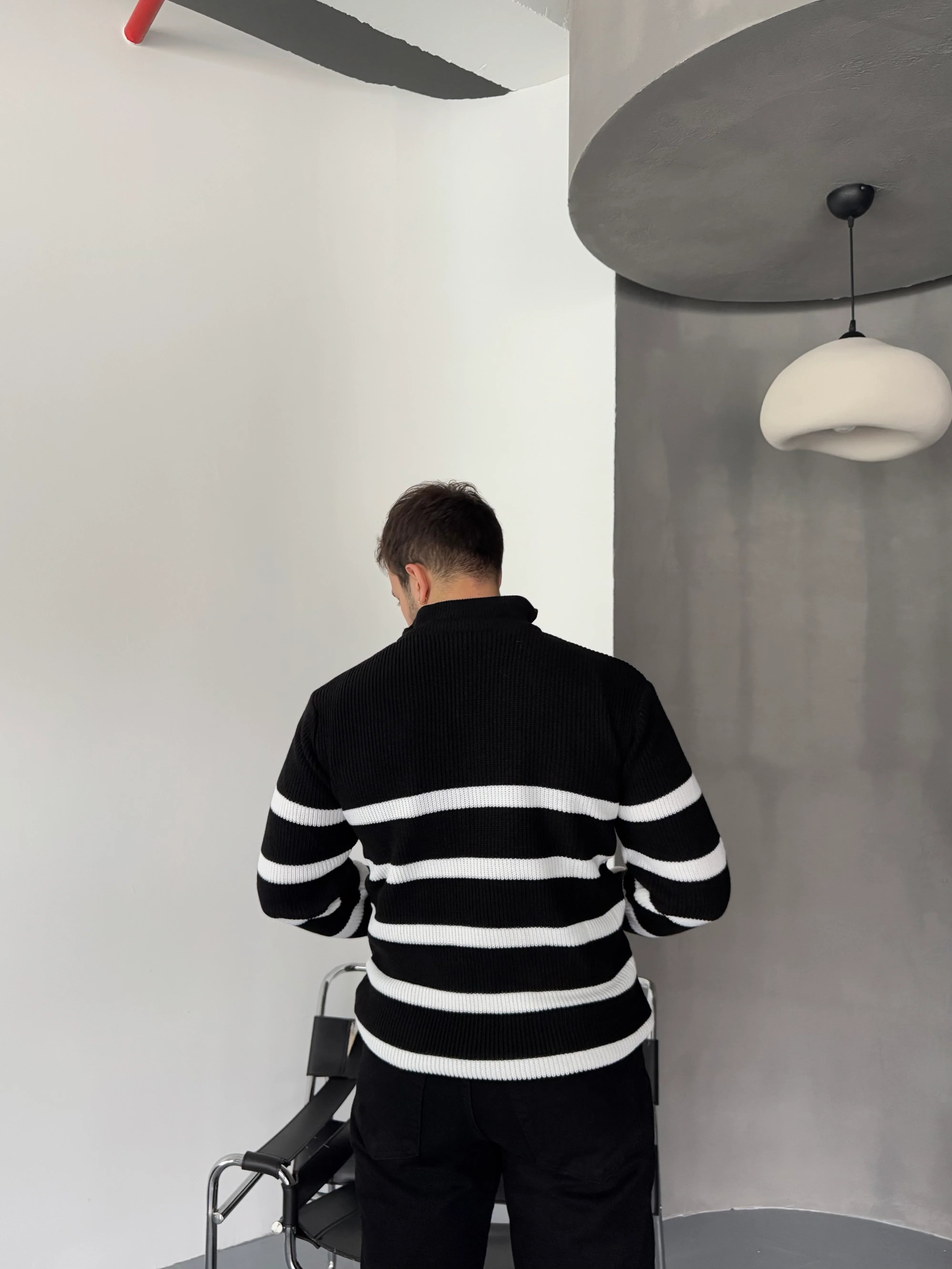 Erkek Yarım Fermuarlı Dik Yaka Kalın Kazak Triko - Livio Ferri