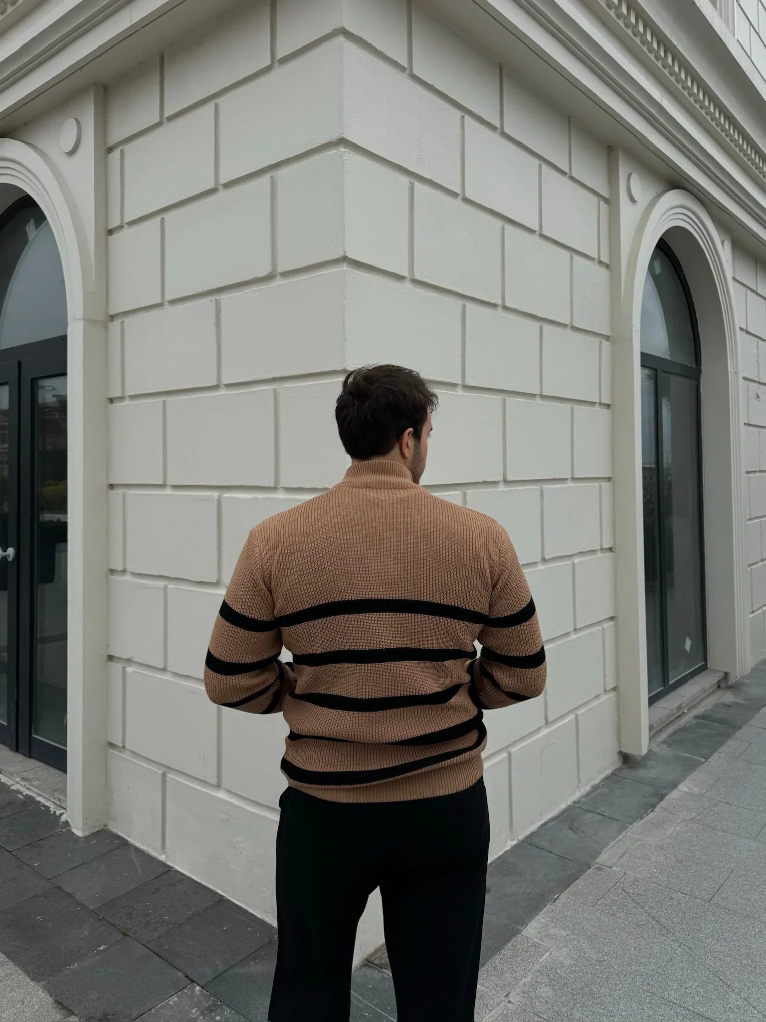 Erkek Yarım Fermuarlı Dik Yaka Kalın Kazak Triko - Livio Ferri