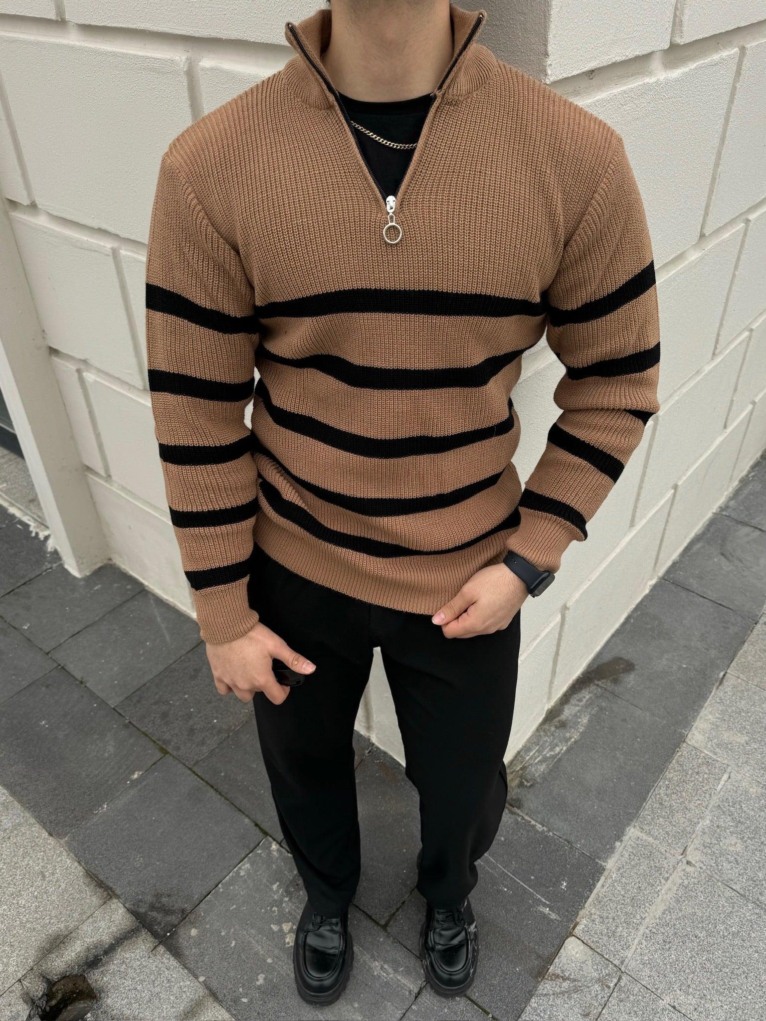 Erkek Yarım Fermuarlı Dik Yaka Kalın Kazak Triko - Livio Ferri