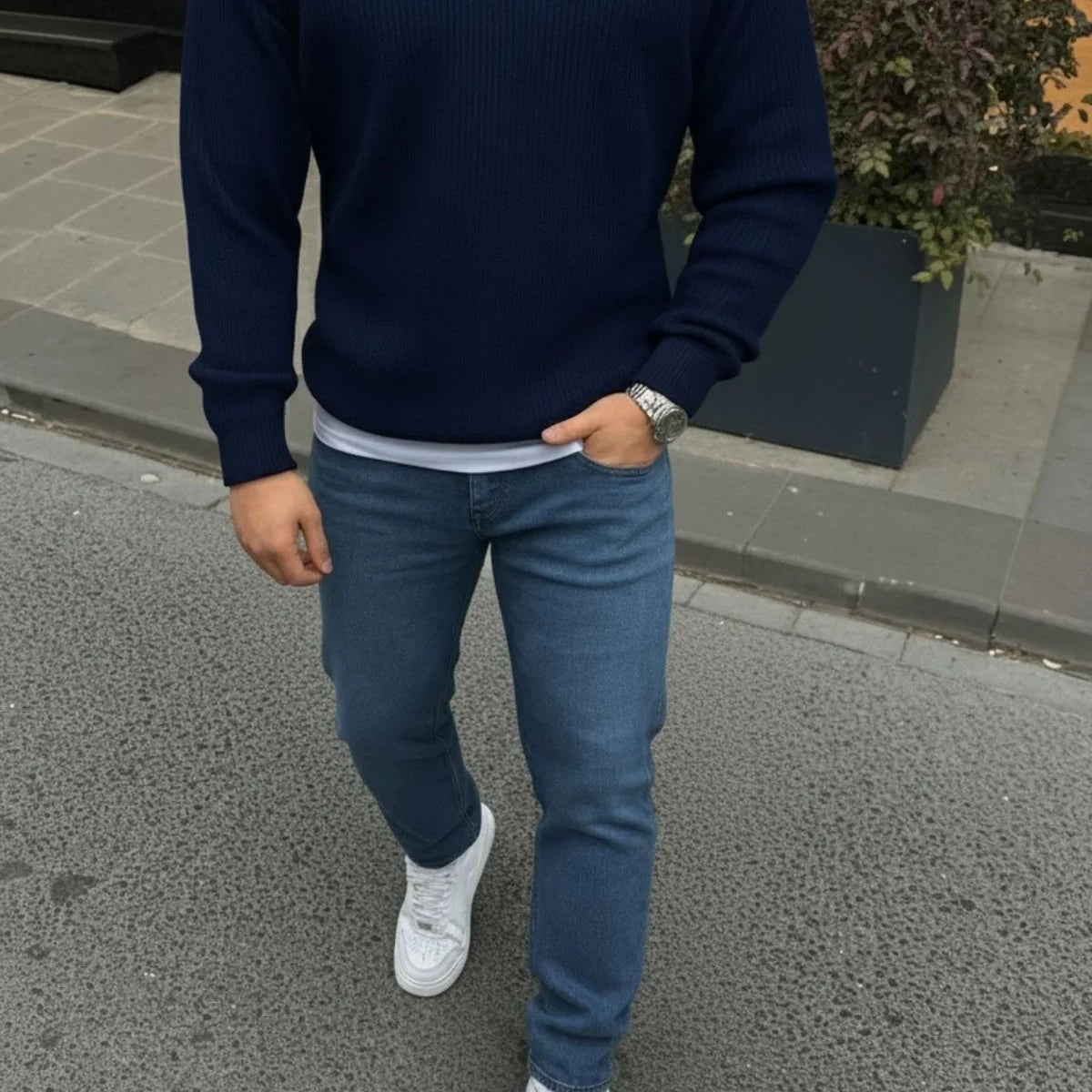 Erkek Yarım Fermuarlı Dik Yaka Kalın Kazak Triko - Livio Ferri