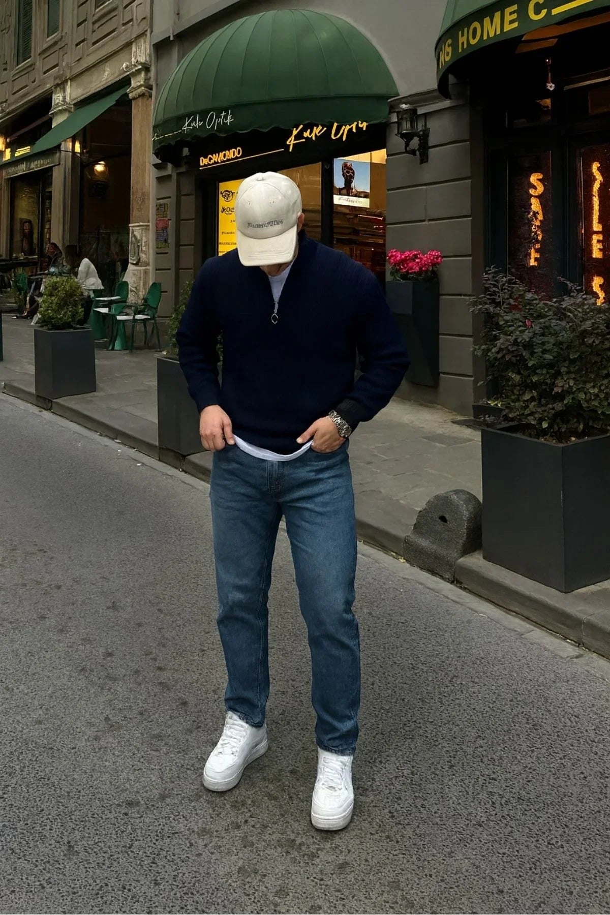 Erkek Yarım Fermuarlı Dik Yaka Kalın Kazak Triko - Livio Ferri