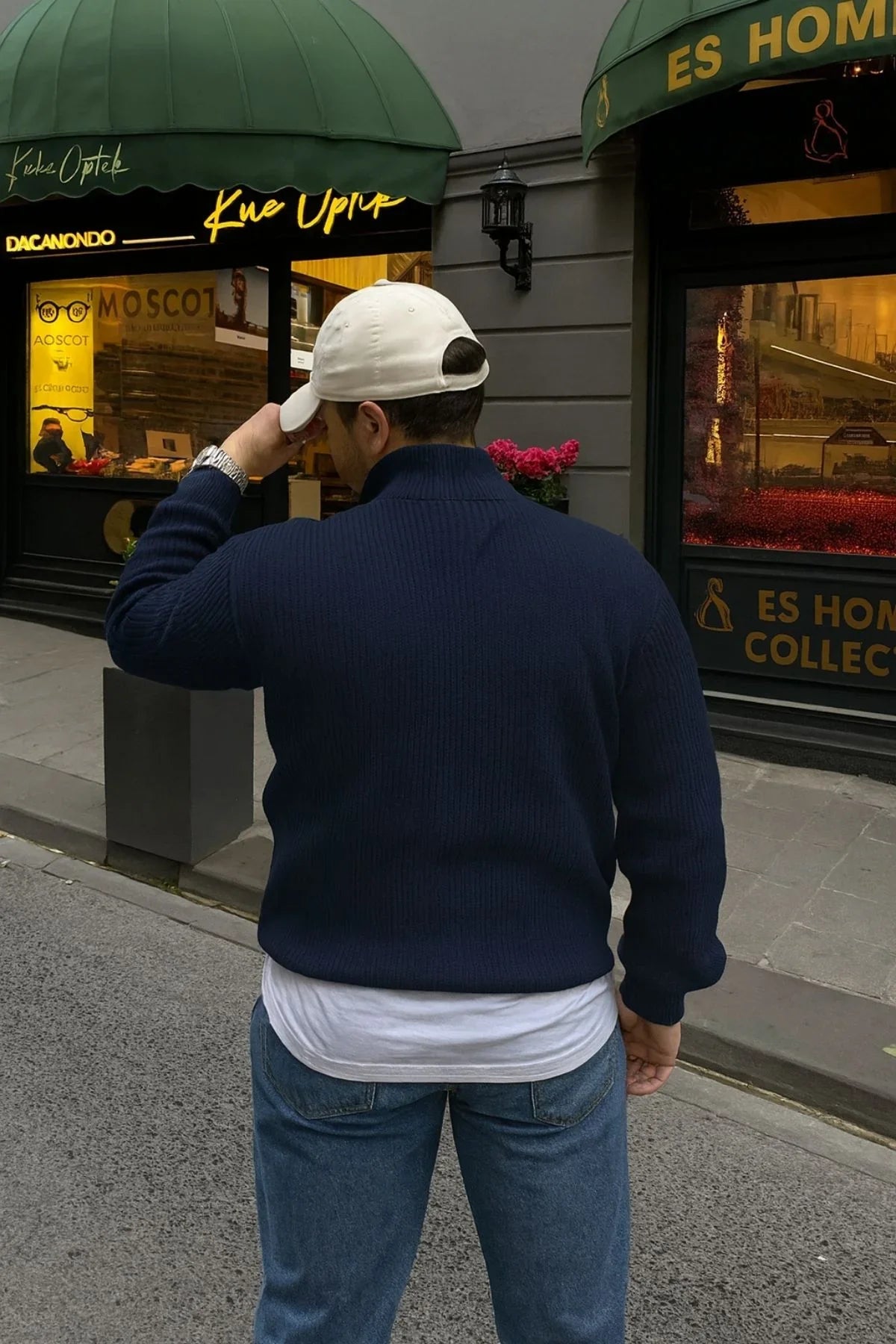 Erkek Yarım Fermuarlı Dik Yaka Kalın Kazak Triko - Livio Ferri