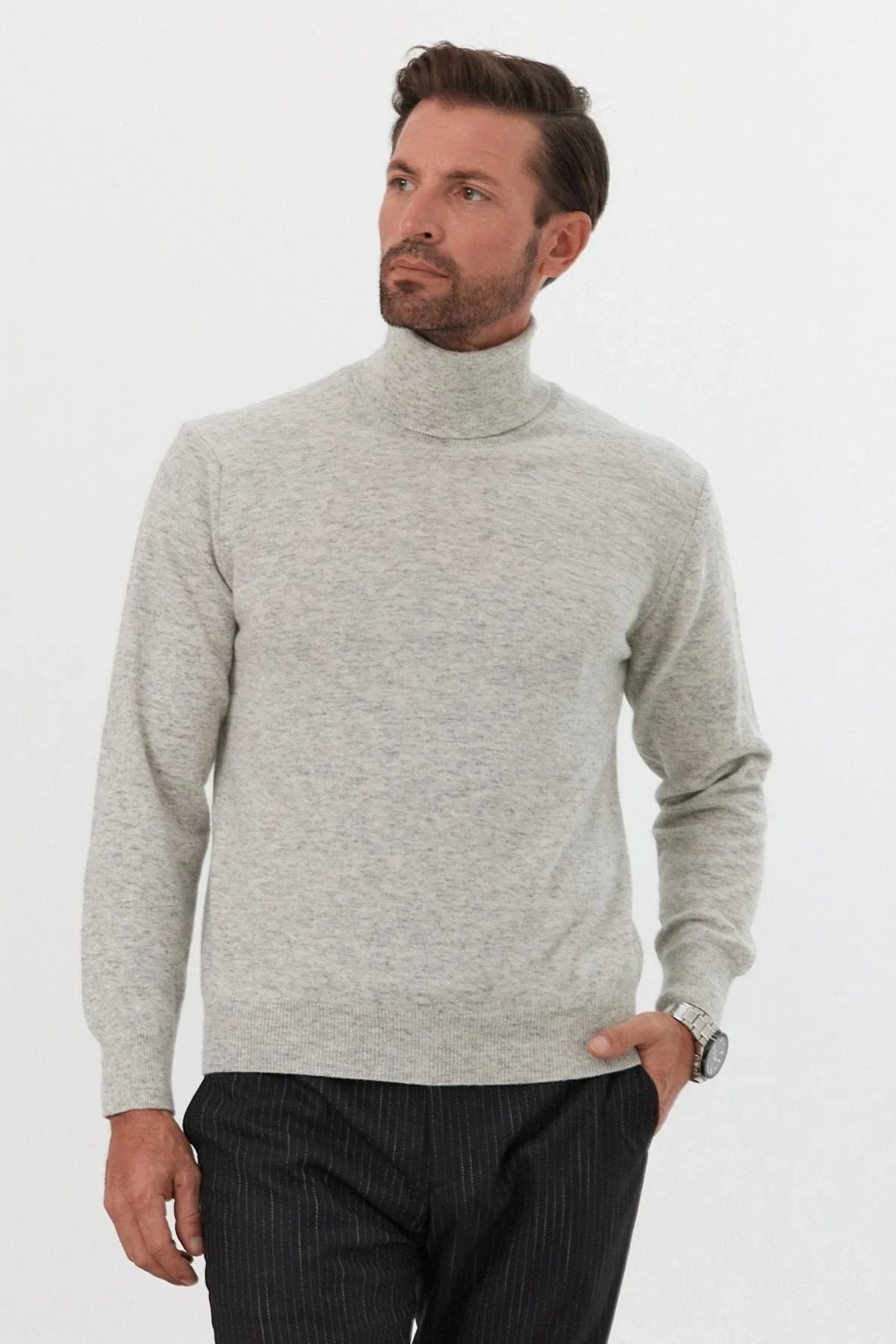 Erkek Yünlü Normal Kalıp Tam Balıkçı Yaka Triko Kazak - Livio Ferri