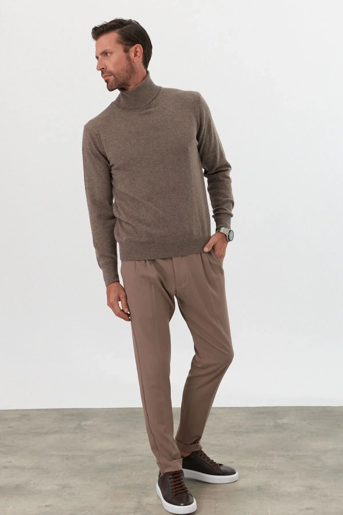 Erkek Yünlü Normal Kalıp Tam Balıkçı Yaka Triko Kazak - Livio Ferri