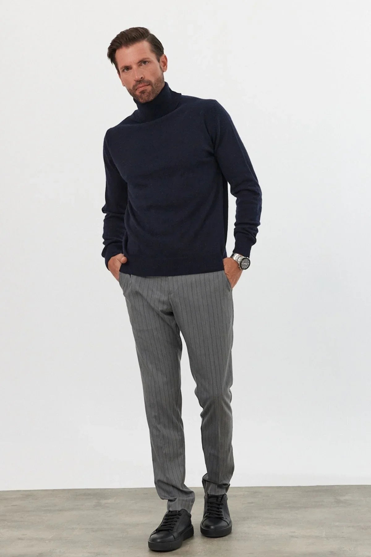 Erkek Yünlü Normal Kalıp Tam Balıkçı Yaka Triko Kazak - Livio Ferri