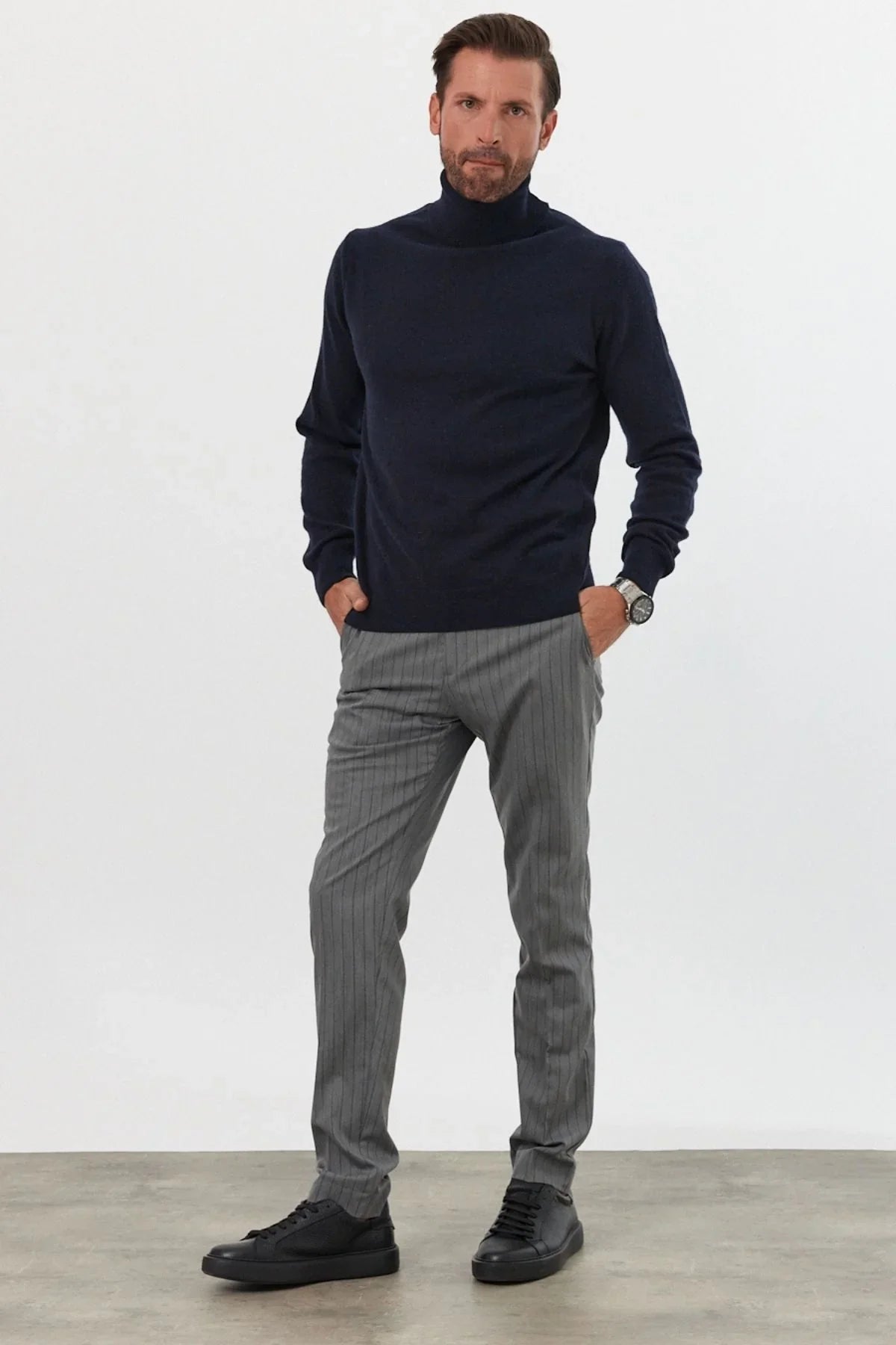 Erkek Yünlü Normal Kalıp Tam Balıkçı Yaka Triko Kazak - Livio Ferri