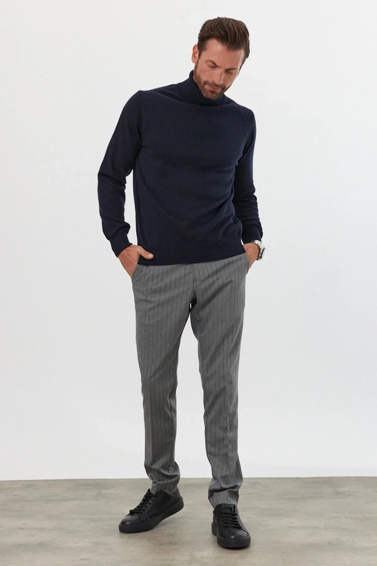 Erkek Yünlü Normal Kalıp Tam Balıkçı Yaka Triko Kazak - Livio Ferri