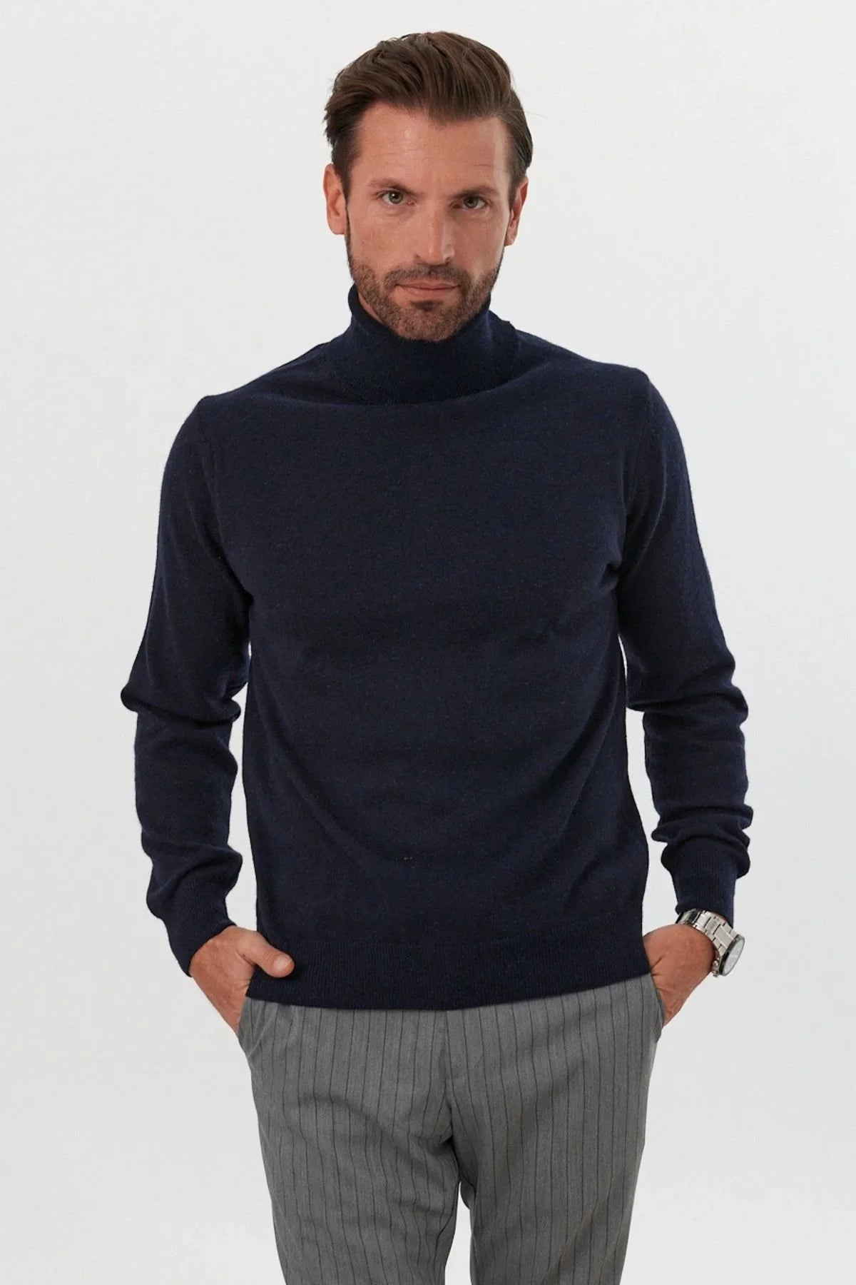 Erkek Yünlü Normal Kalıp Tam Balıkçı Yaka Triko Kazak - Livio Ferri